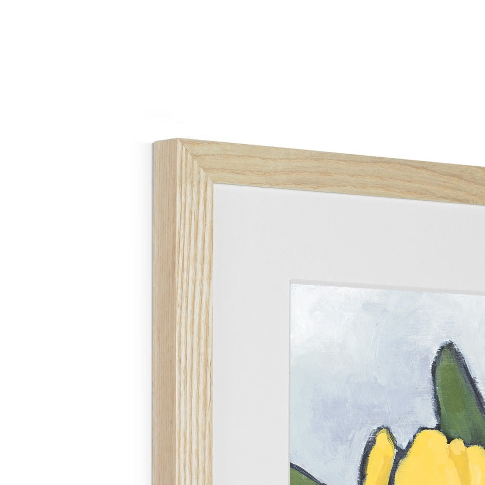 Framed Fine Art Print, White Mat - 8x12 12x16 12x18 inches | Yellow Tulips in Acrylic, FPV-1120-004