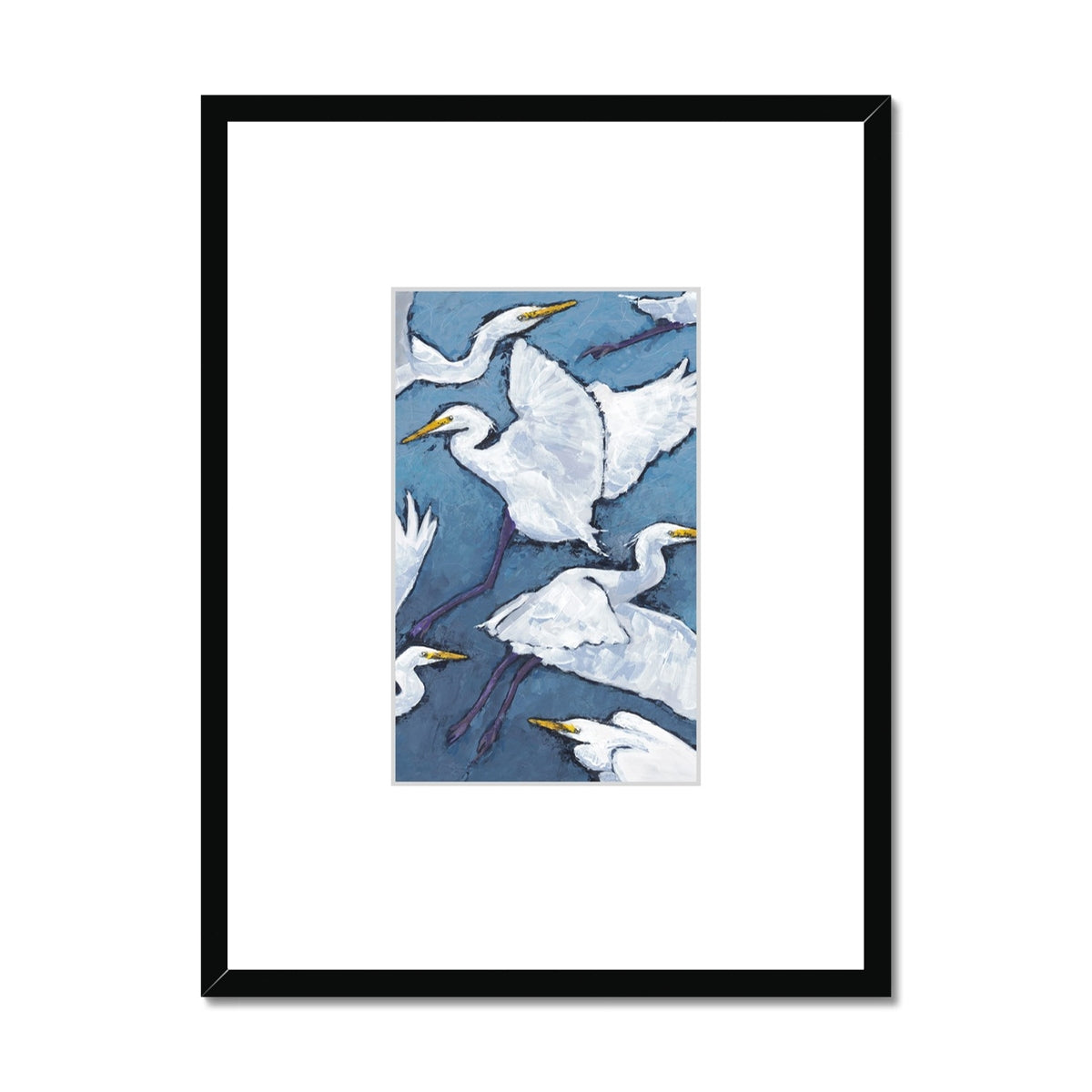 Framed Fine Art Print, Faux Mat - 18x24 inches | White Herons in Acrylic, FMV-1020-001