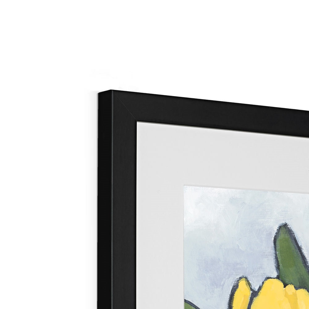 Framed Fine Art Print, White Mat - 8x12 12x16 12x18 inches | Yellow Tulips in Acrylic, FPV-1120-004