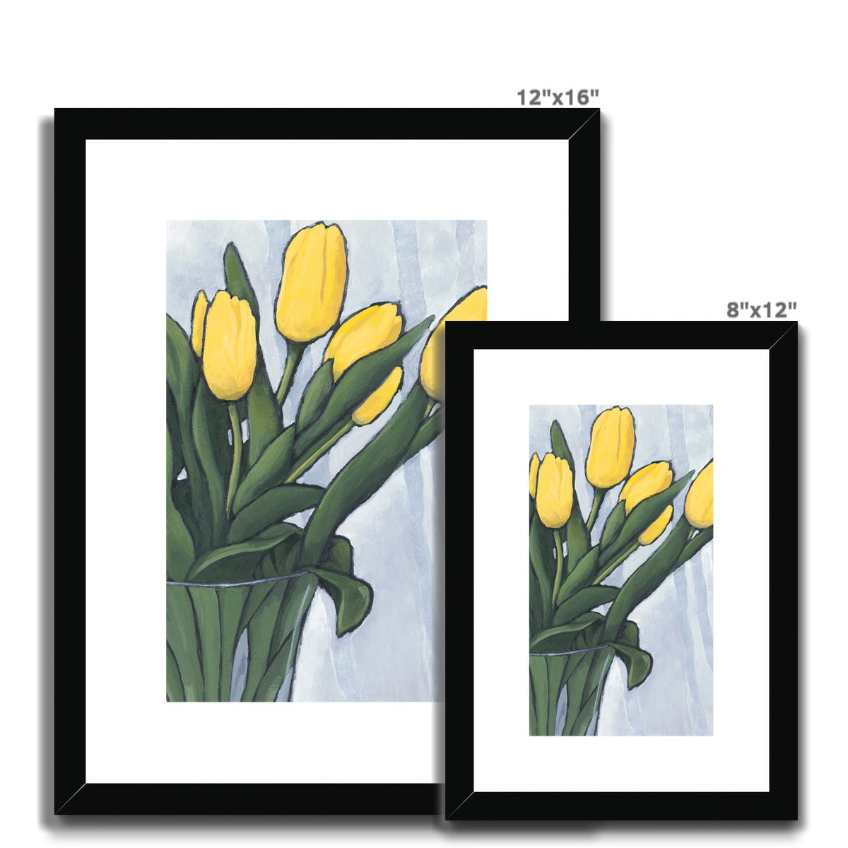 Framed Fine Art Print, White Mat - 8x12 12x16 12x18 inches | Yellow Tulips in Acrylic, FPV-1120-004
