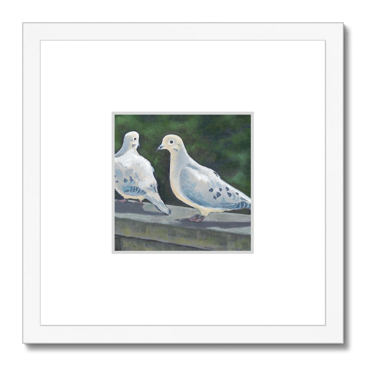 Framed Fine Art Print, Faux Mat - 12x12 inches | Mourning Doves in Acylic, FMS-1000-1125