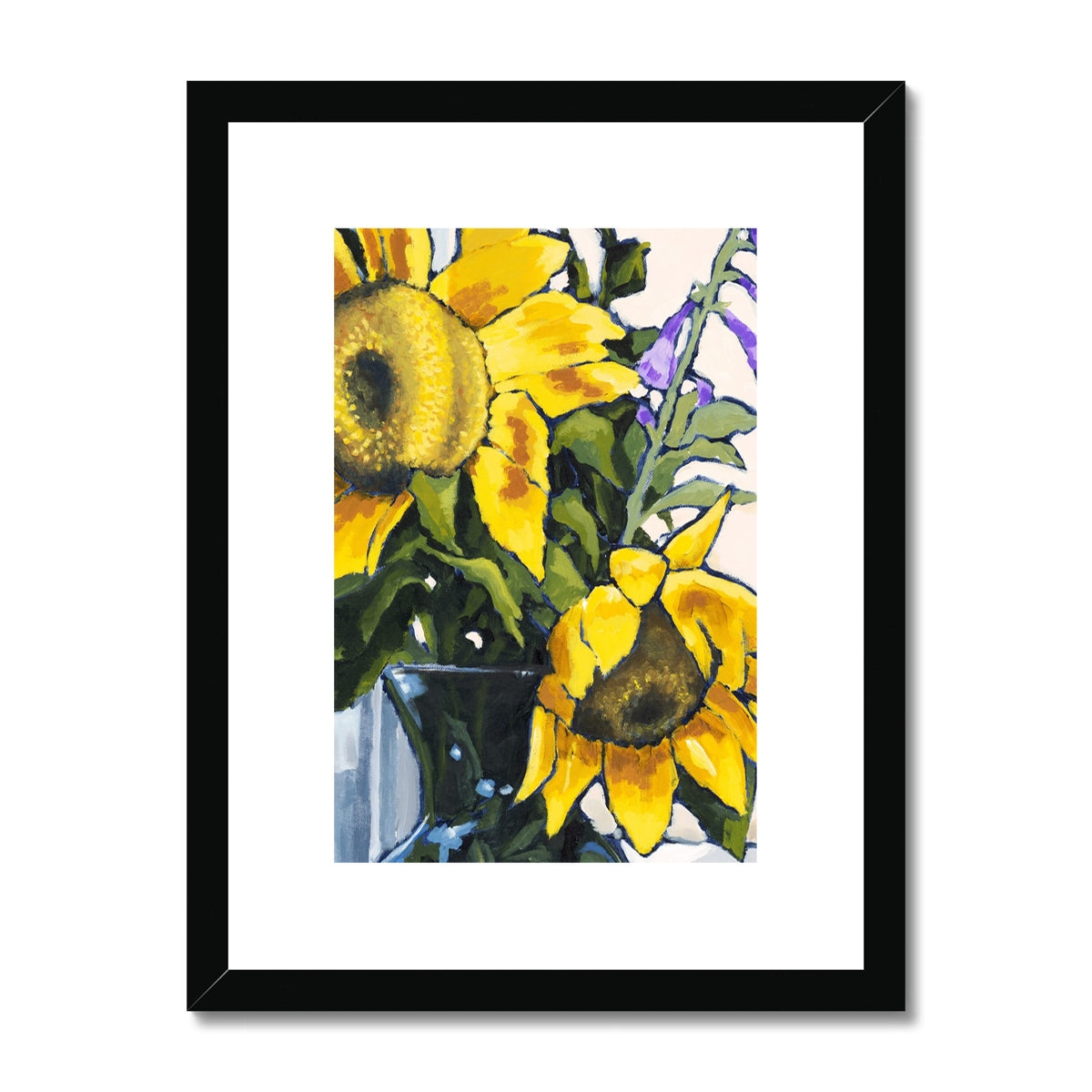 Framed Fine Art Print, White Mat - 6x8 8x12 12x16 12x18 inches | Sunflowers in Acrylic, FPV-1040-002