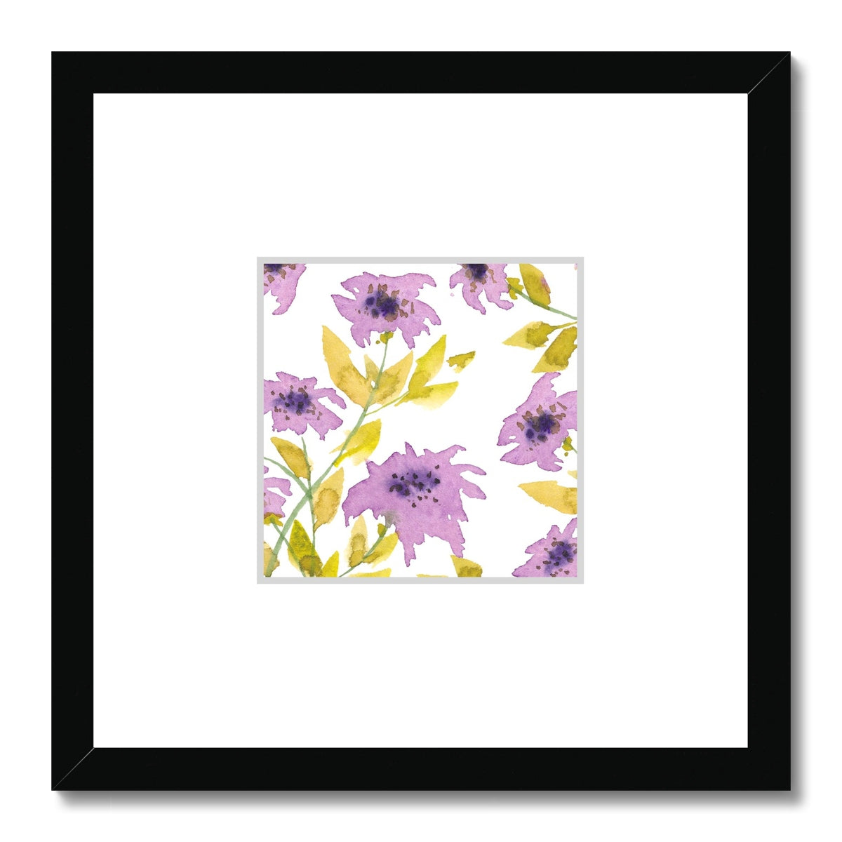 Framed Fine Art Print, Faux Mat - 12x12 inches | Mauve Floral Watercolor, fms-1360-001