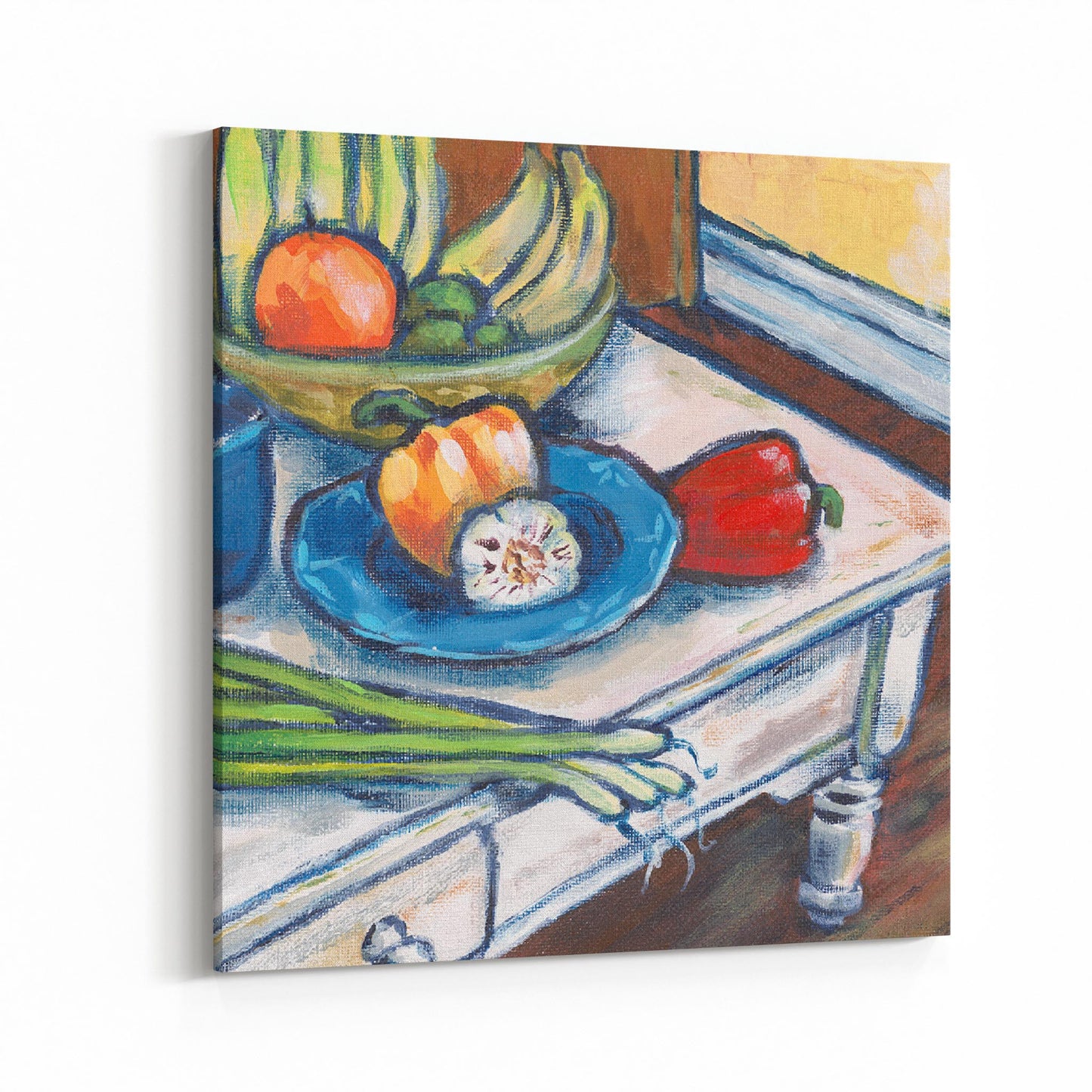 Slim Canvas Fine Art Print - Blue Dishes Still Life - 6x6 inches