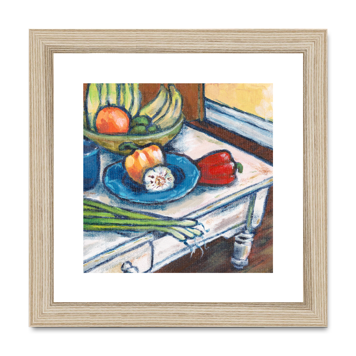 Framed Fine Art Print, White Mat , Still Life in Acrylic, FPS-1000-1101, 8"x8", Natural Frame