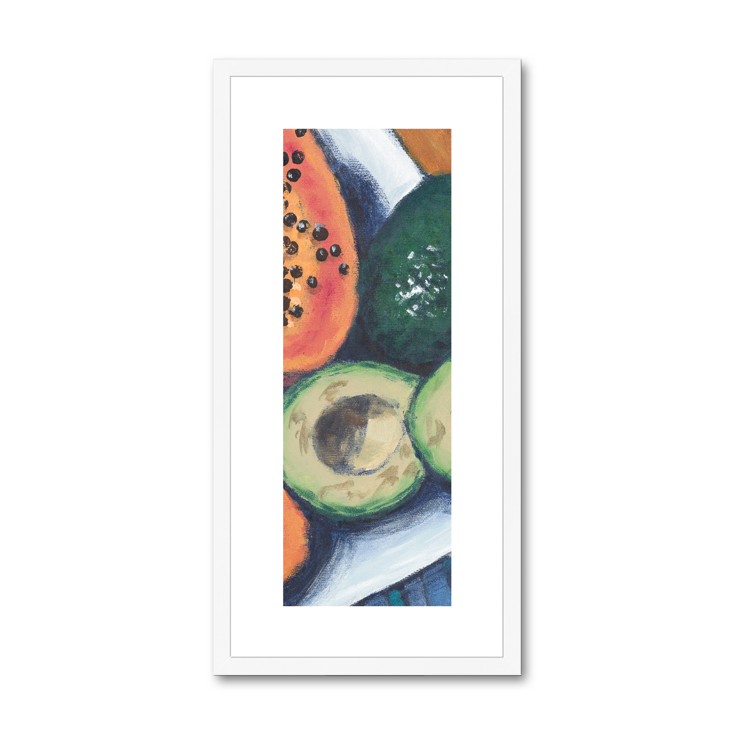 Framed Fine Art Print, White Mat - 12x24 inches | Papaya & Avocados, FPT-1000-1105-002