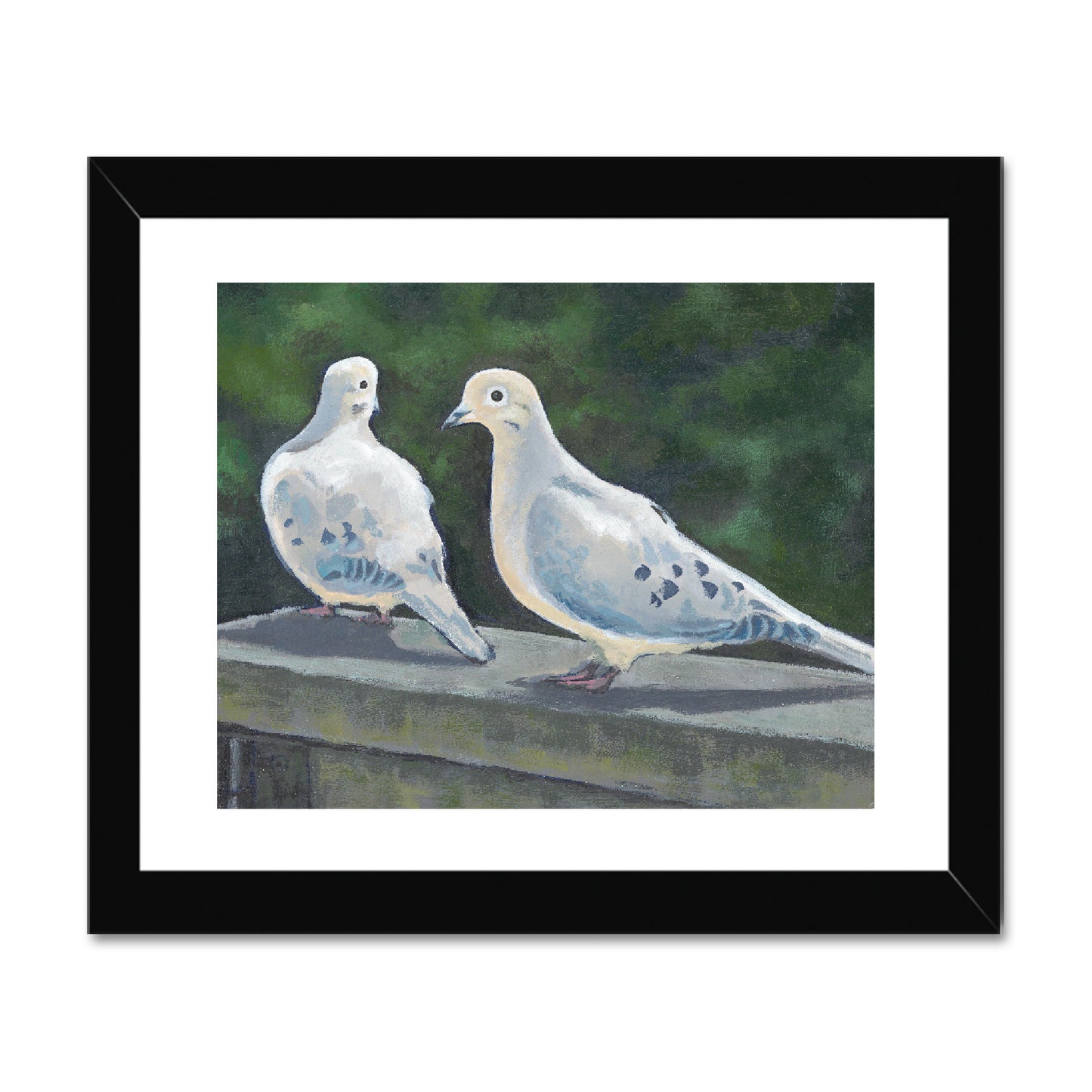Framed Fine Art Print, White Mat - 10x8 20x16 inches | Mourning Doves in Acrylic, FPH-1000-1125