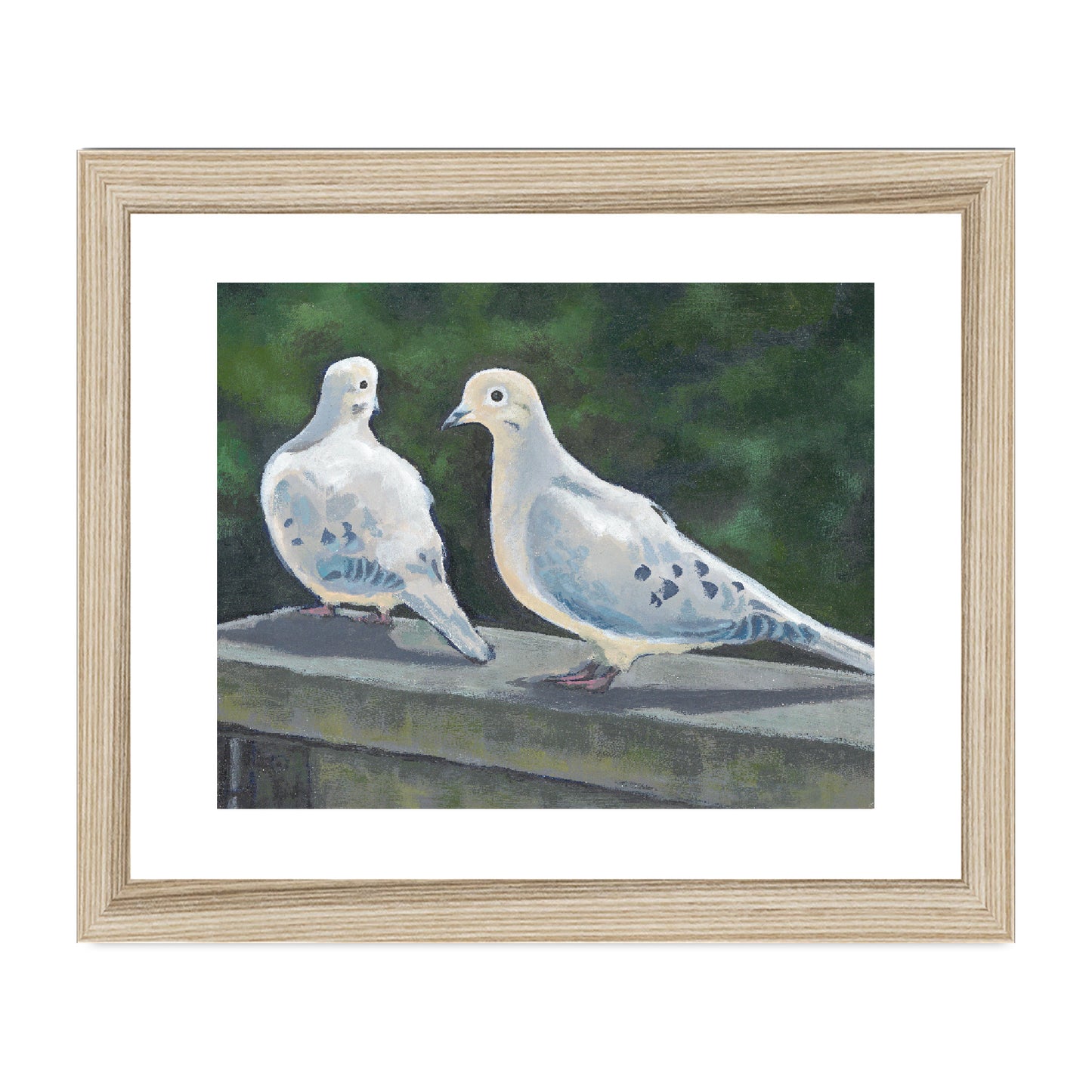 Framed Fine Art Print, White Mat - 10x8 20x16 inches | Mourning Doves in Acrylic, FPH-1000-1125