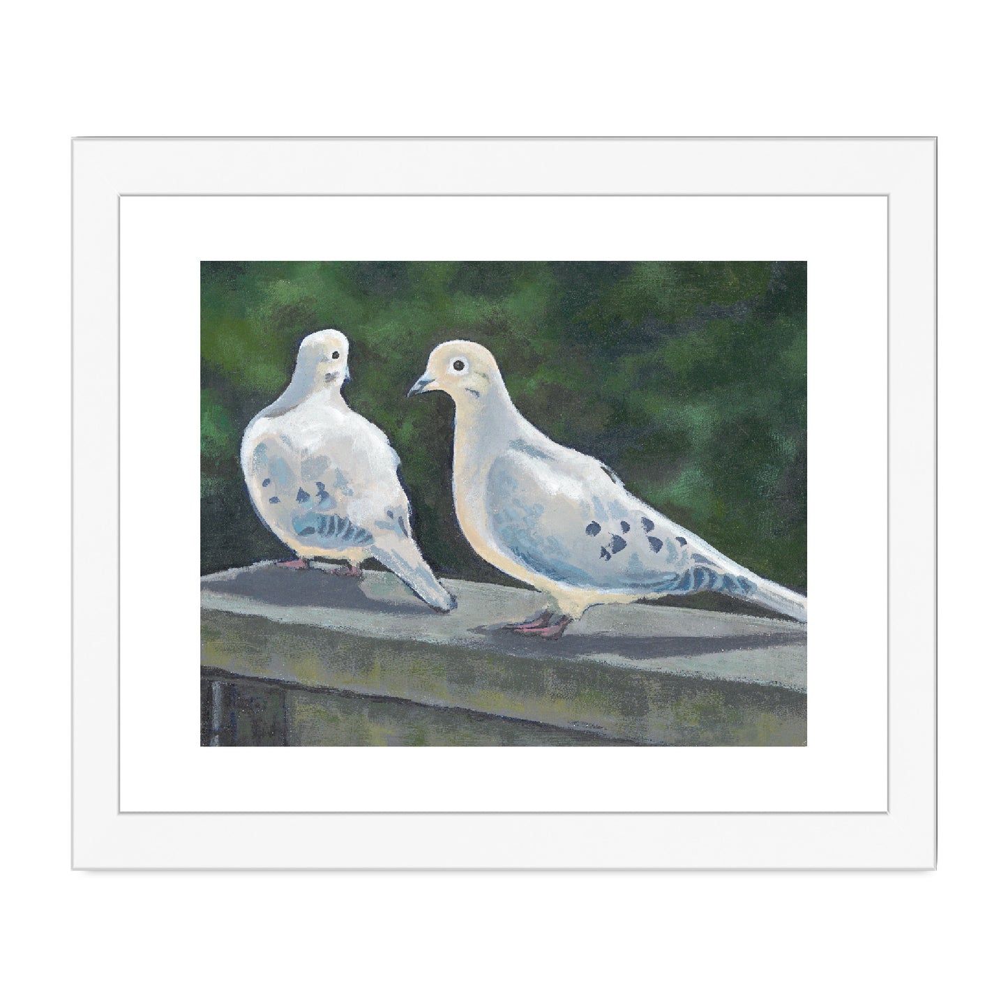 Framed Fine Art Print, White Mat - 10x8 20x16 inches | Mourning Doves in Acrylic, FPH-1000-1125