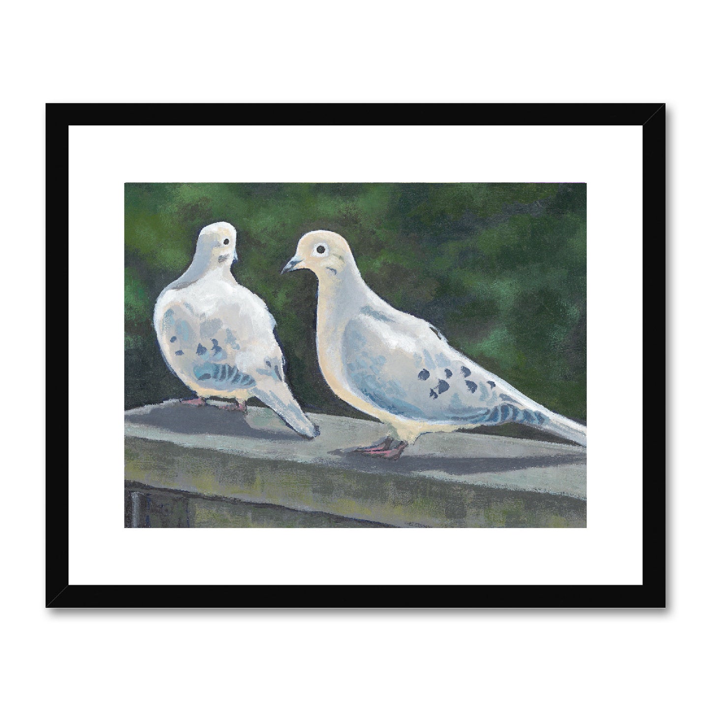 Framed Fine Art Print, White Mat - 10x8 20x16 inches | Mourning Doves in Acrylic, FPH-1000-1125