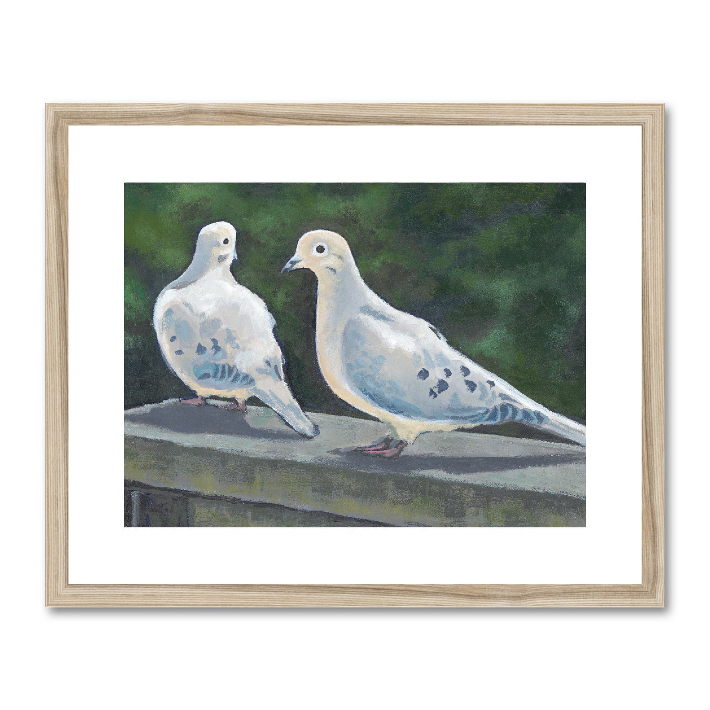 Framed Fine Art Print, White Mat - 10x8 20x16 inches | Mourning Doves in Acrylic, FPH-1000-1125