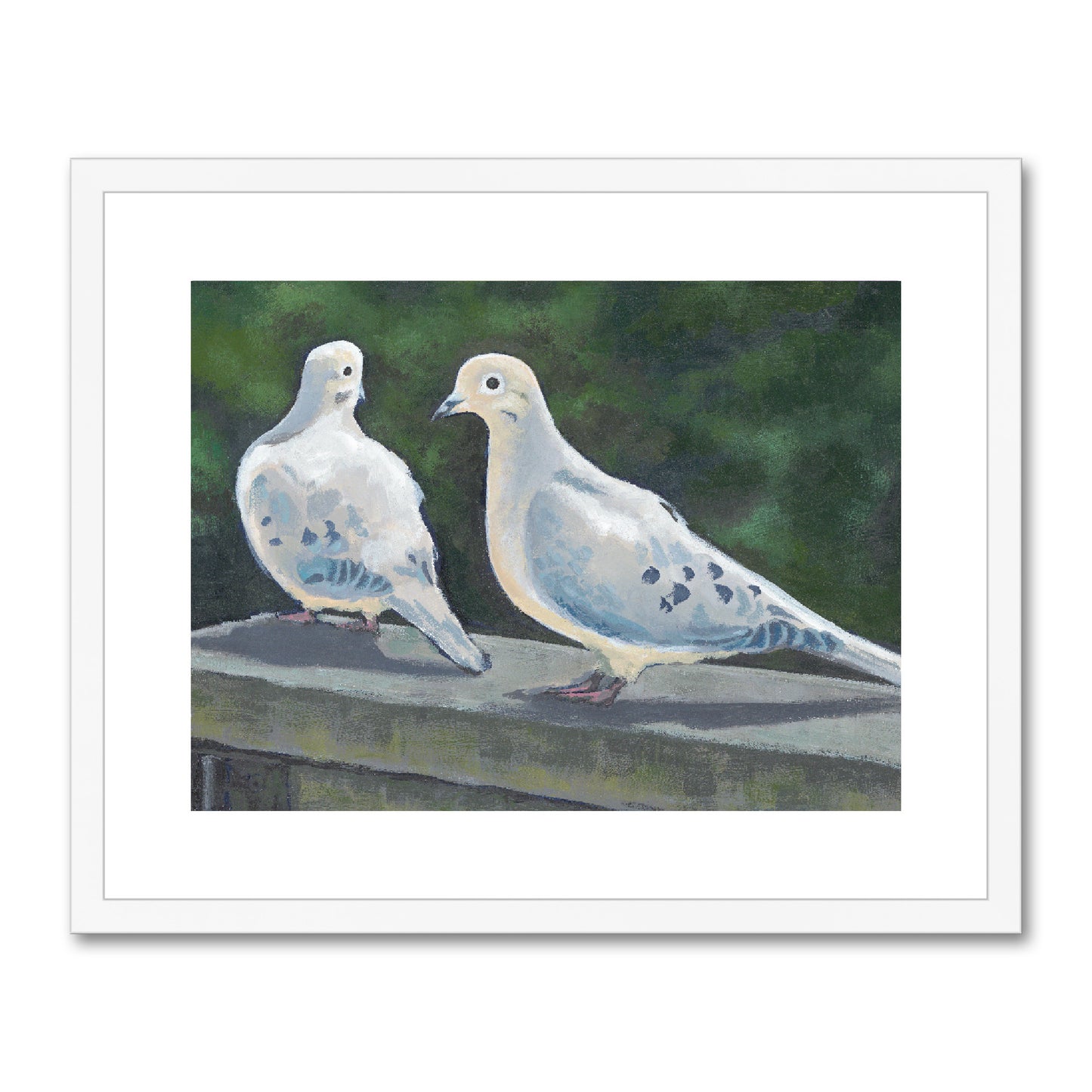 Framed Fine Art Print, White Mat - 10x8 20x16 inches | Mourning Doves in Acrylic, FPH-1000-1125