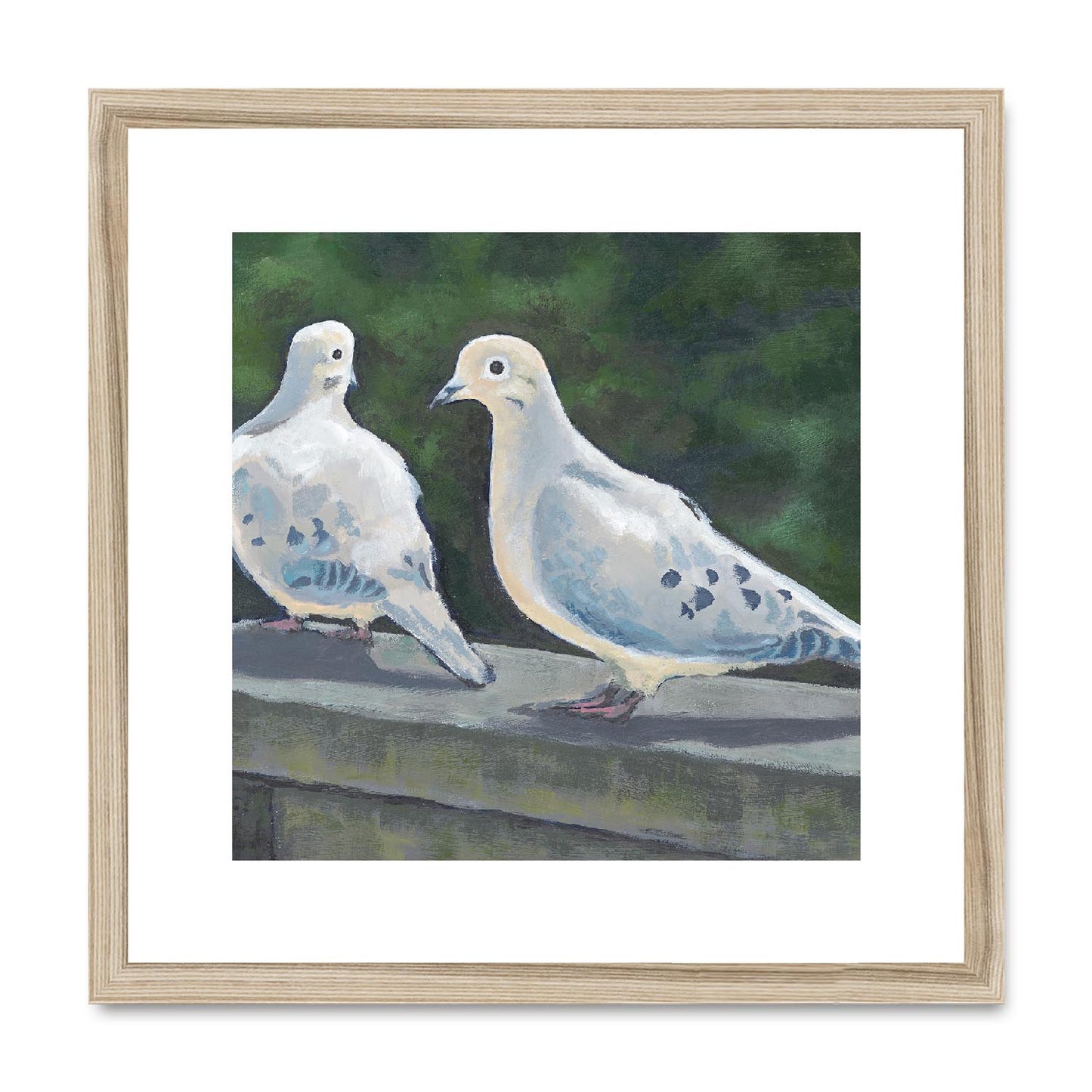 Framed Fine Art Print, White Mat,Mourning Doves in Acrylic, FPS-1000-1125, 16"x16", Natural Frame