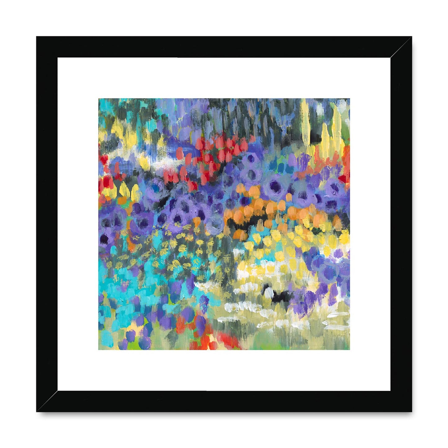 Framed Fine Art Print, White Mat,Floral Garden in Acrylic, FPS-1000-1145, 12"x12", Black Frame