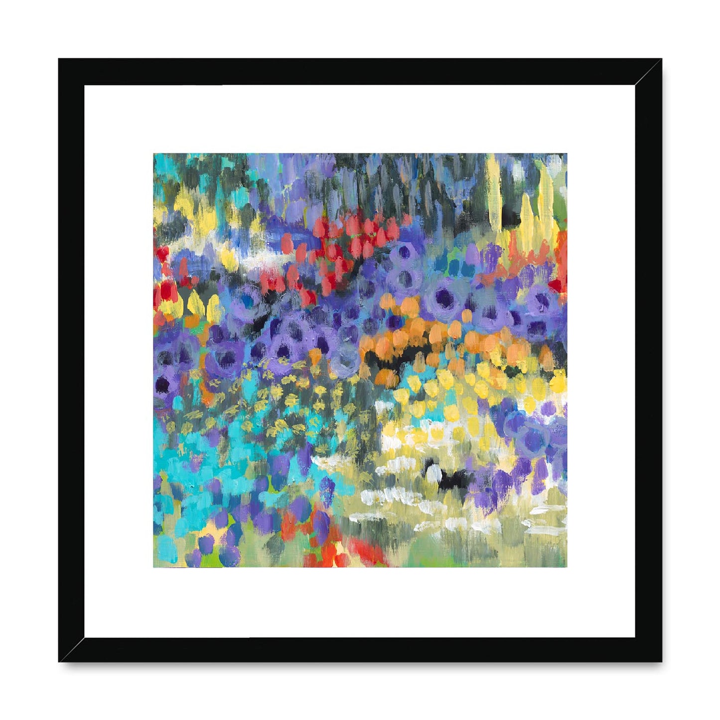 Framed Fine Art Print, White Mat,Floral Garden in Acrylic, FPS-1000-1145, 16"x16", Black Frame