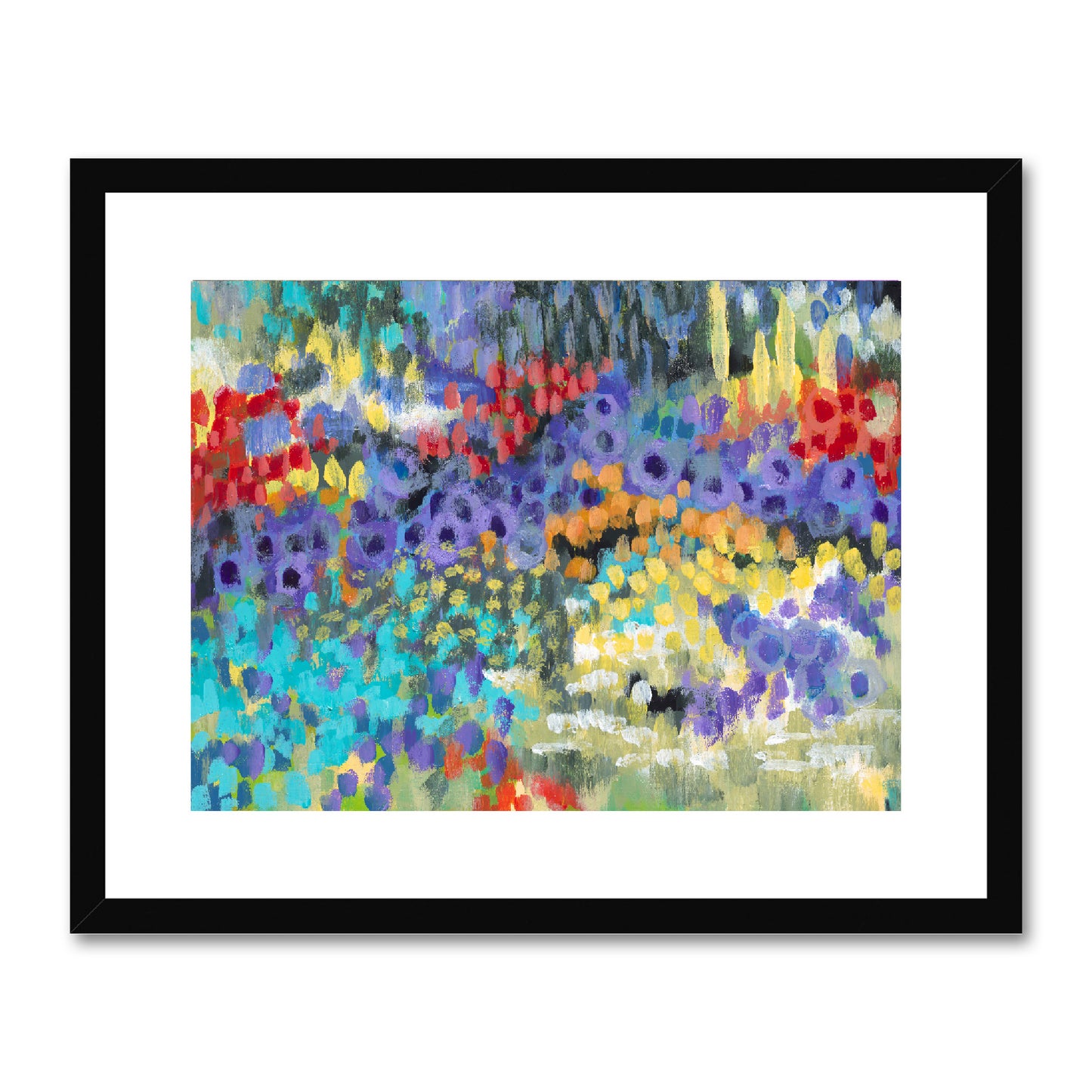 Framed Fine Art Print, White Mat - 10x8 14x11 20x16 28x20 40x28 inches | Floral Garden in Acrylic, FPH-1000-1145