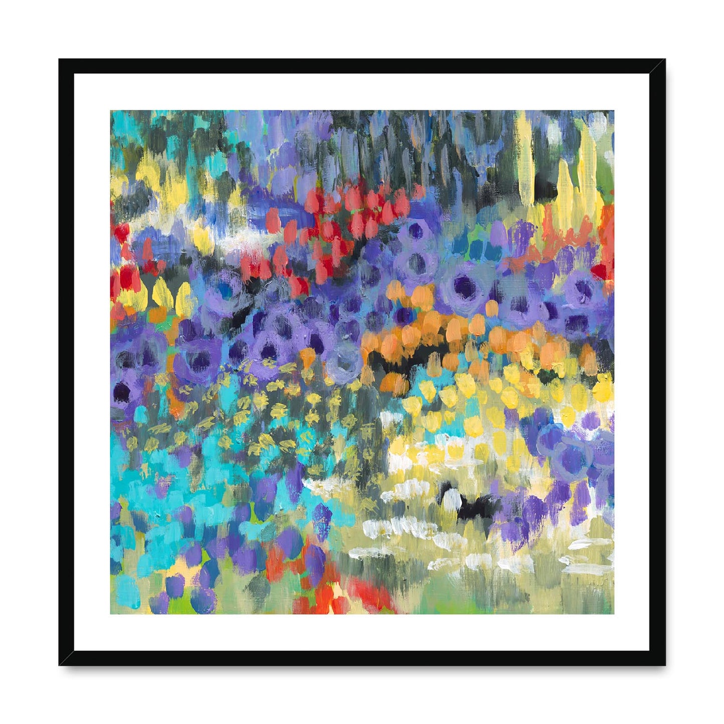Framed Fine Art Print, White Mat,Floral Garden in Acrylic, FPS-1000-1145, 28"x28", Black Frame