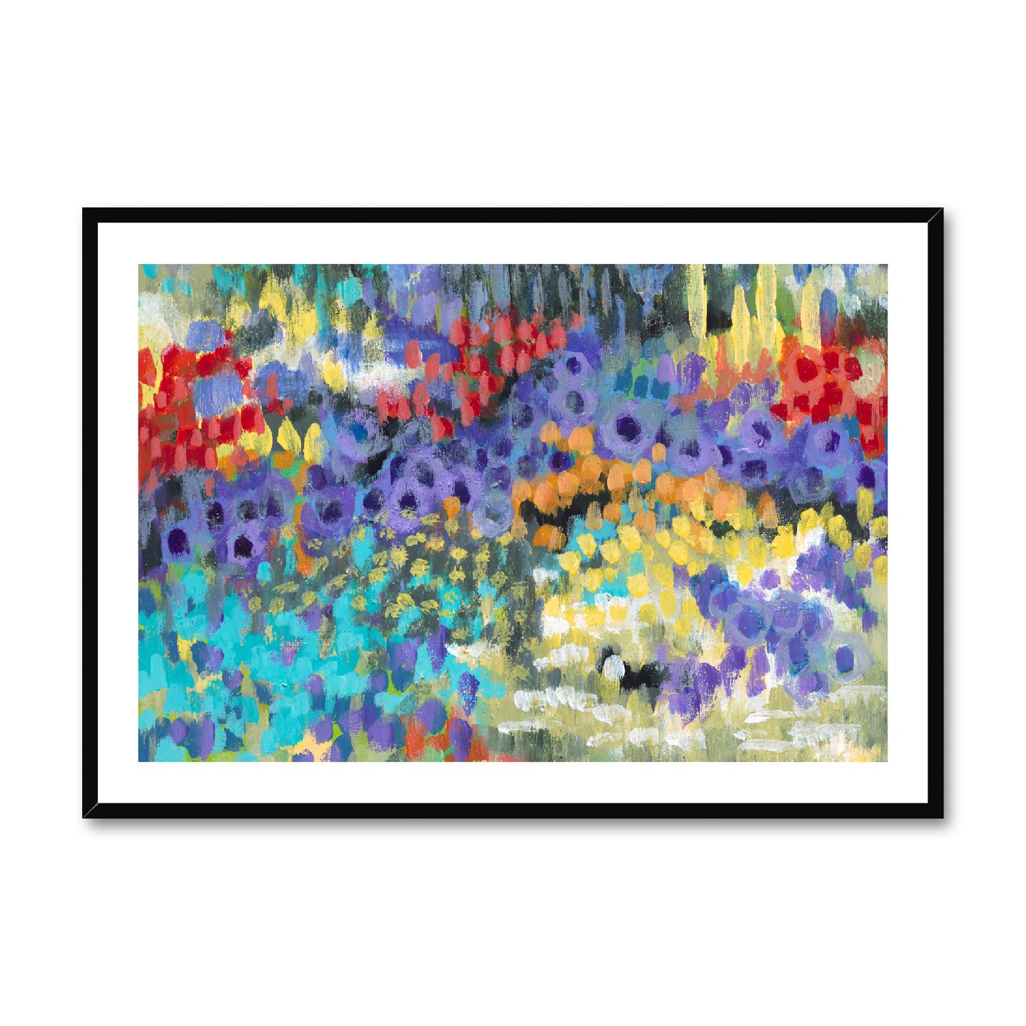 Framed Fine Art Print, White Mat - 10x8 14x11 20x16 28x20 40x28 inches | Floral Garden in Acrylic, FPH-1000-1145