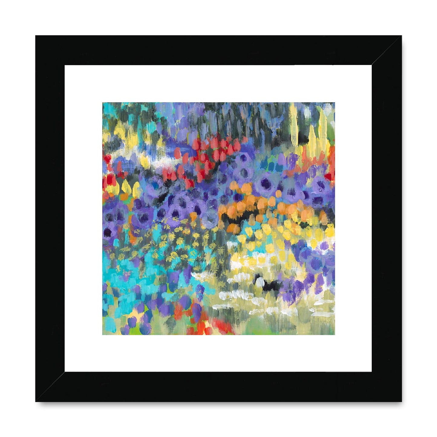 Framed Fine Art Print, White Mat,Floral Garden in Acrylic, FPS-1000-1145, 8"x8", Black Frame