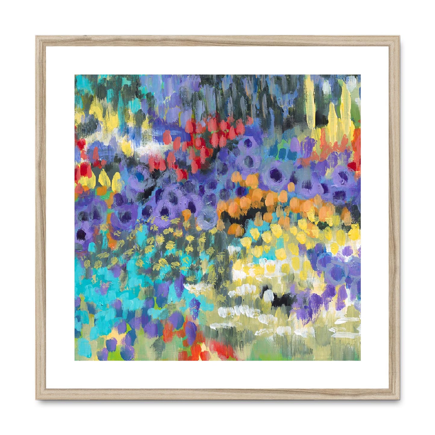 Framed Fine Art Print, White Mat,Floral Garden in Acrylic, FPS-1000-1145, 24"x24", Natural Frame