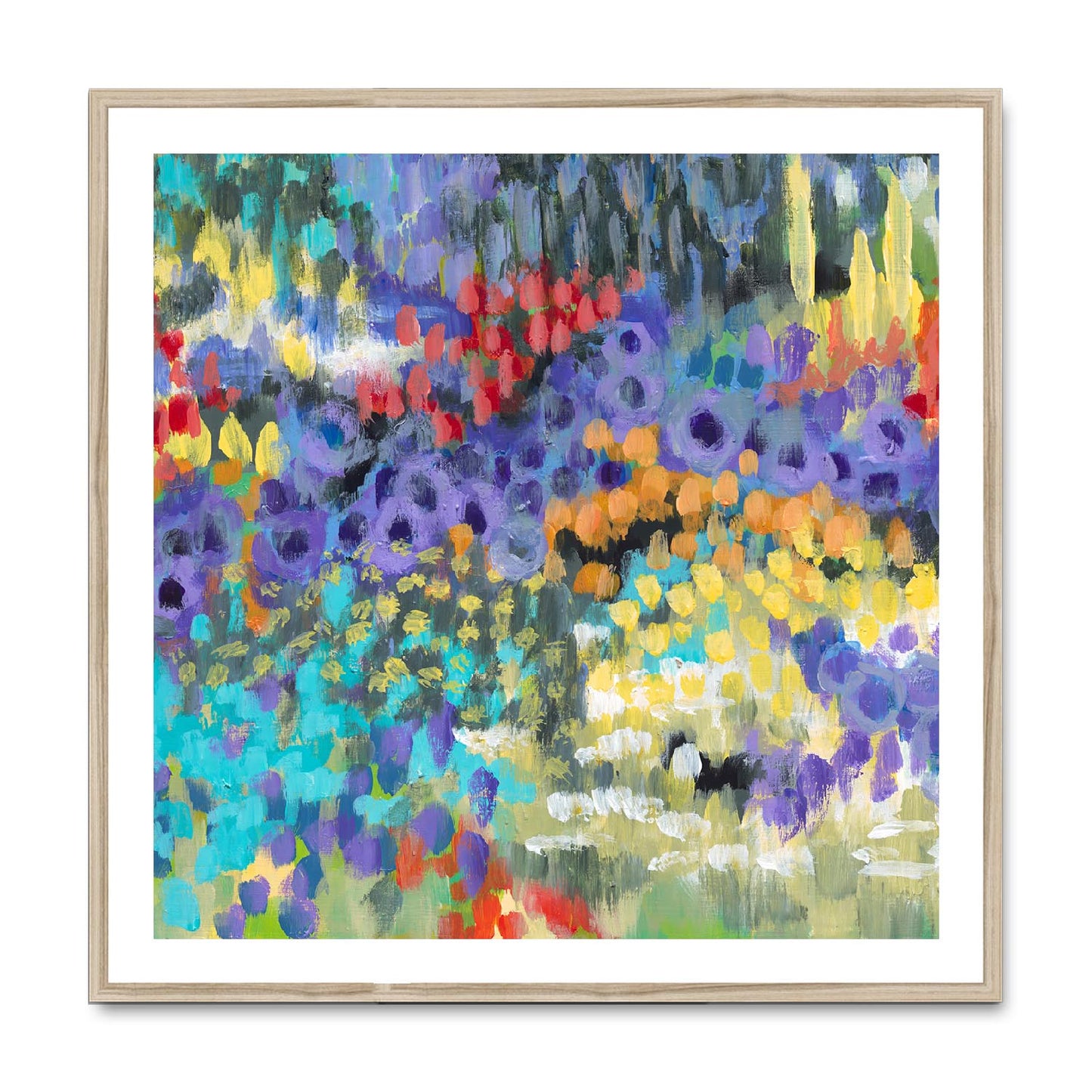 Framed Fine Art Print, White Mat,Floral Garden in Acrylic, FPS-1000-1145, 36"x36", Natural Frame