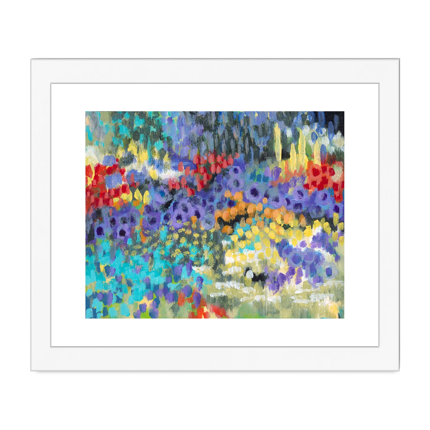 Framed Fine Art Print, White Mat - 10x8 14x11 20x16 28x20 40x28 inches | Floral Garden in Acrylic, FPH-1000-1145