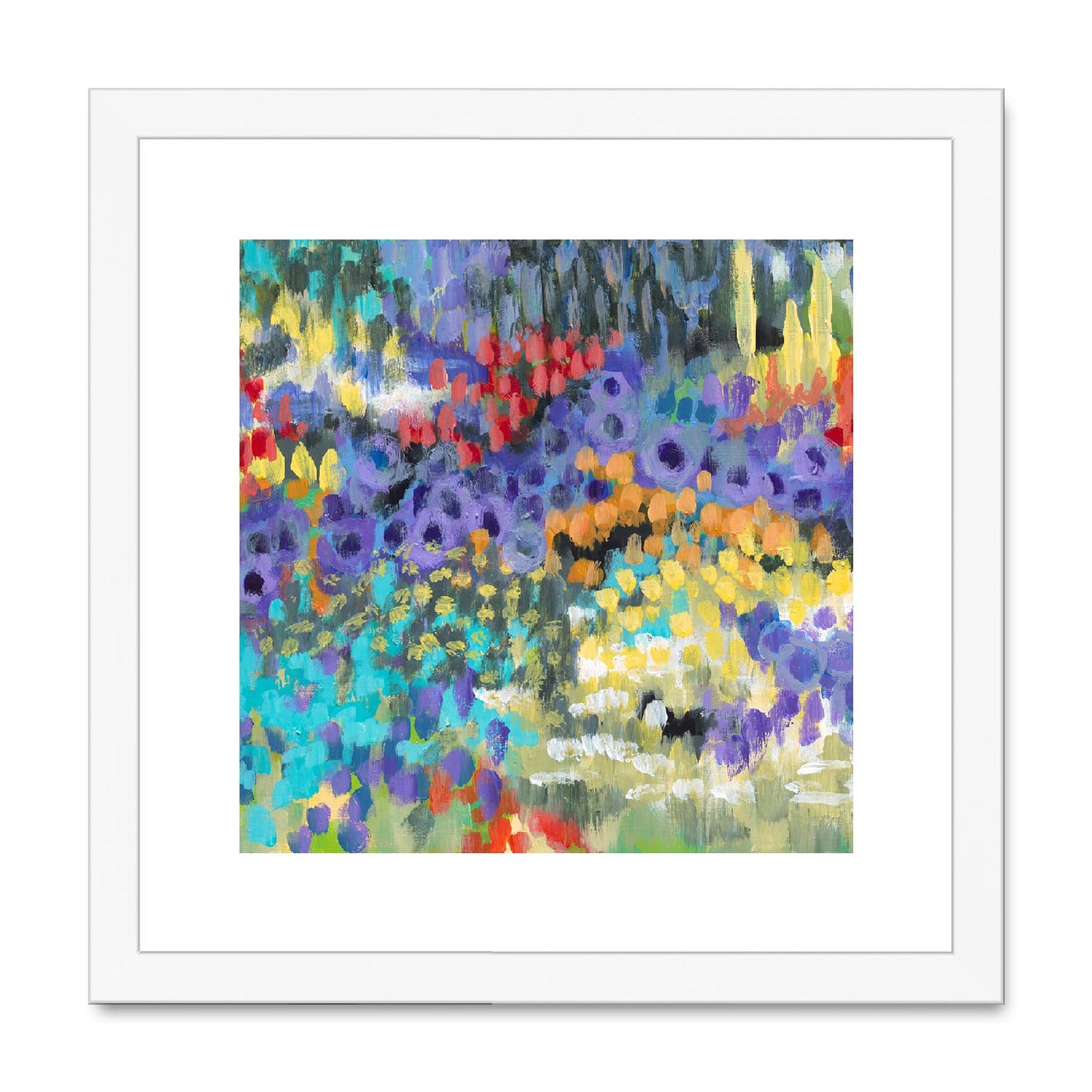 Framed Fine Art Print, White Mat,Floral Garden in Acrylic, FPS-1000-1145, 12"x12", White Frame