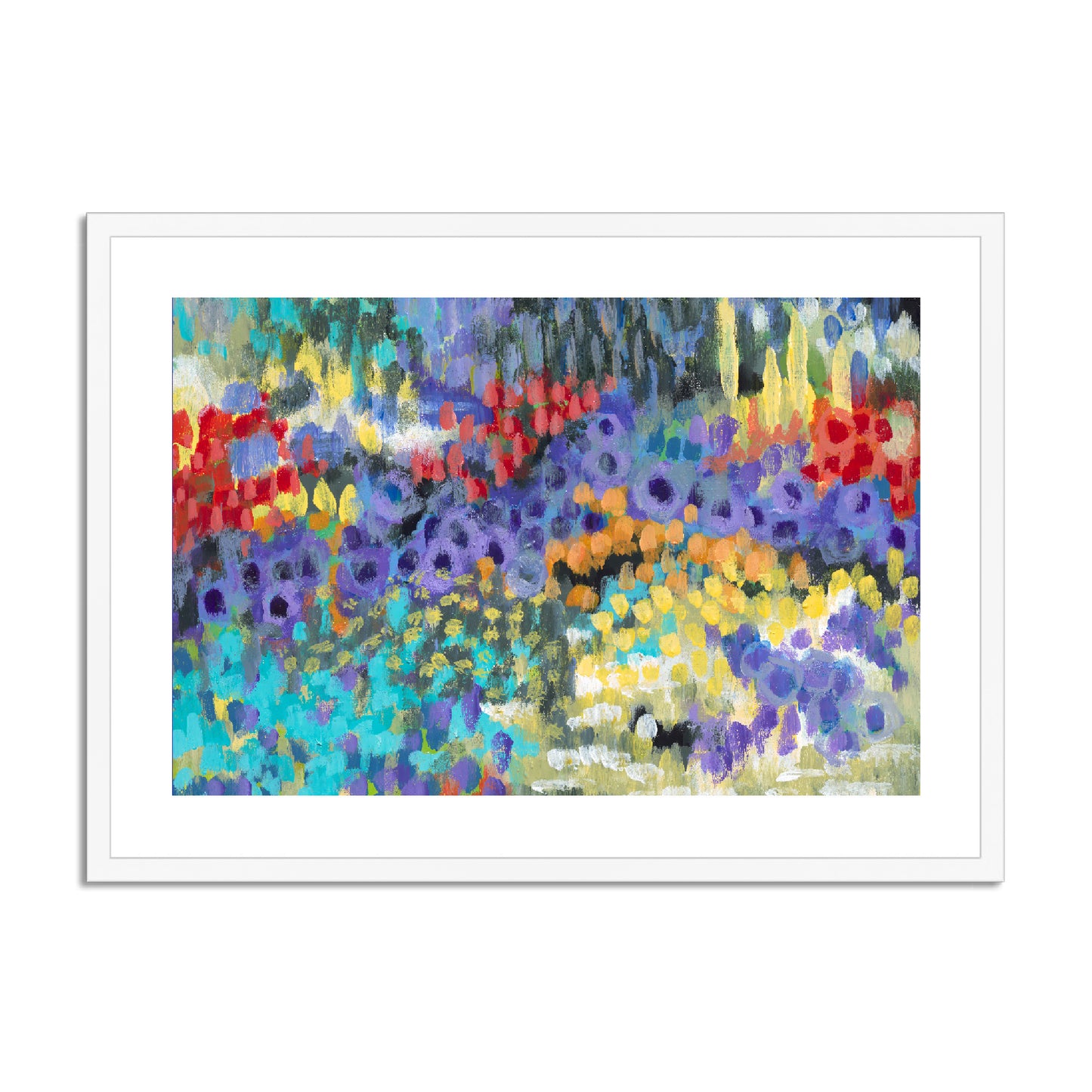 Framed Fine Art Print, White Mat - 10x8 14x11 20x16 28x20 40x28 inches | Floral Garden in Acrylic, FPH-1000-1145