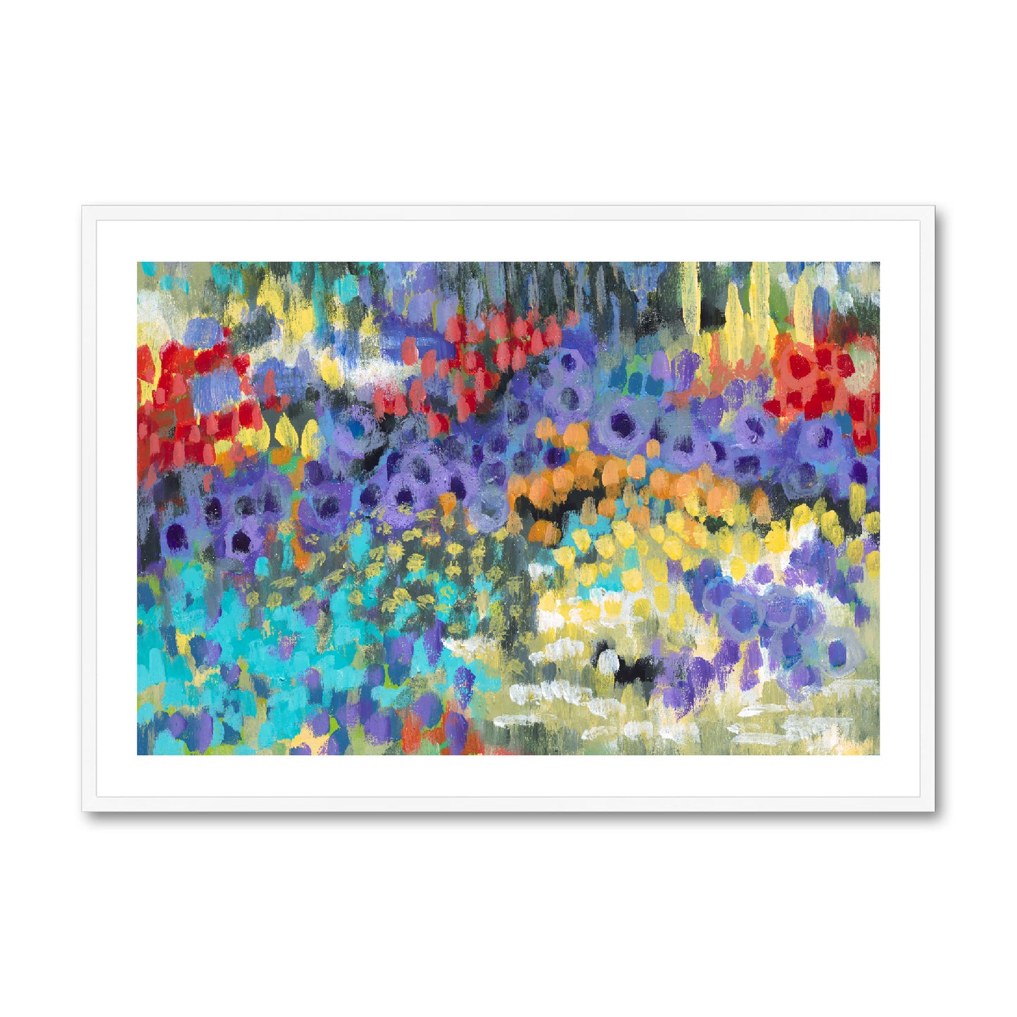 Framed Fine Art Print, White Mat - 10x8 14x11 20x16 28x20 40x28 inches | Floral Garden in Acrylic, FPH-1000-1145