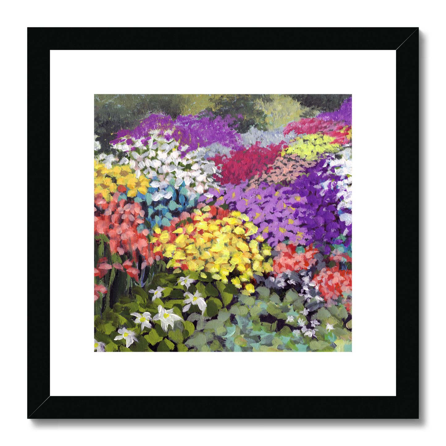 Framed Fine Art Print, White Mat,Floral Garden in Acrylic, FPS-1000-1147, 12"x12", Black Frame
