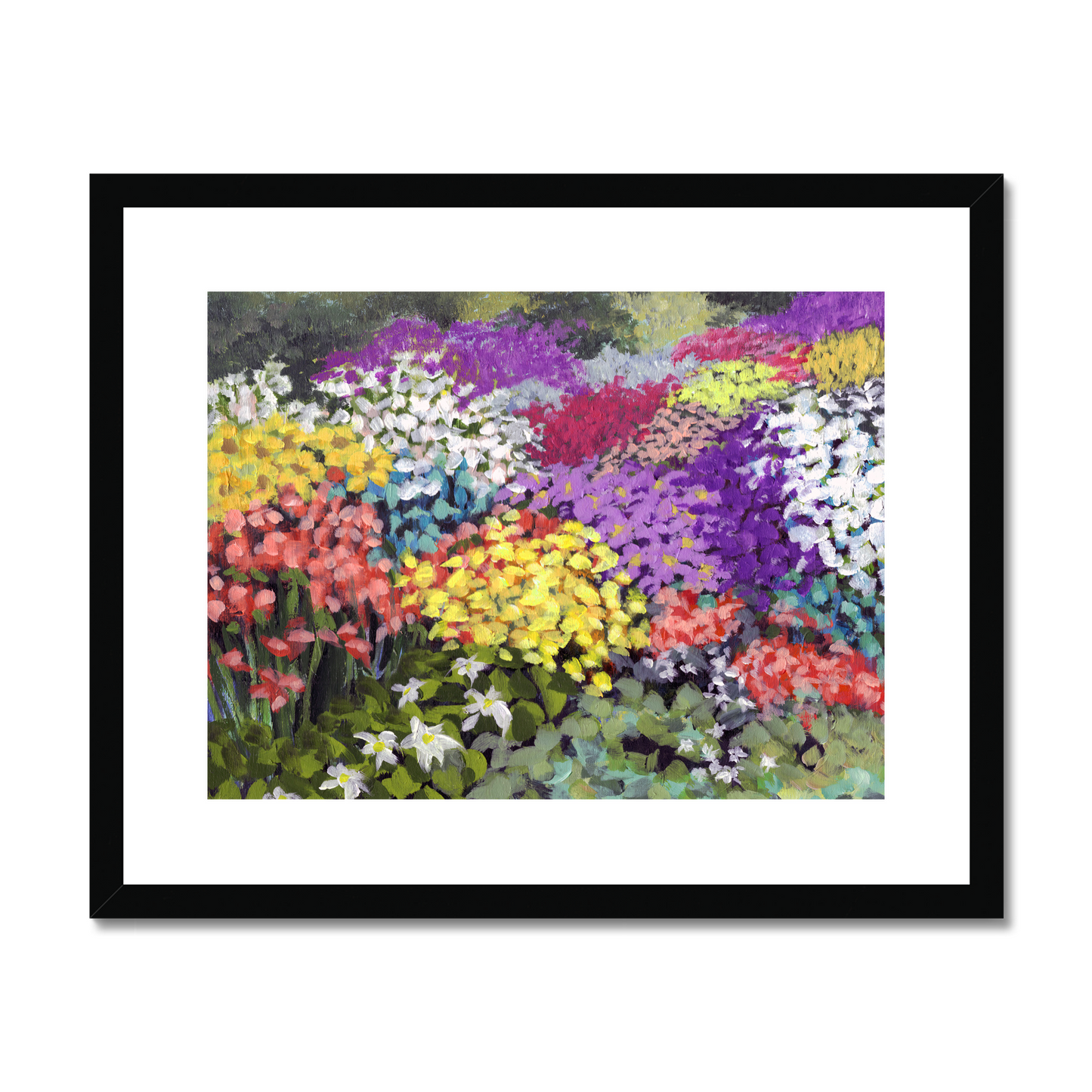 Framed Fine Art Print, White Mat - 10x8 14x11 20x16 28x20 40x28 inches | Floral Garden in Acrylic, FPH-1000-1147