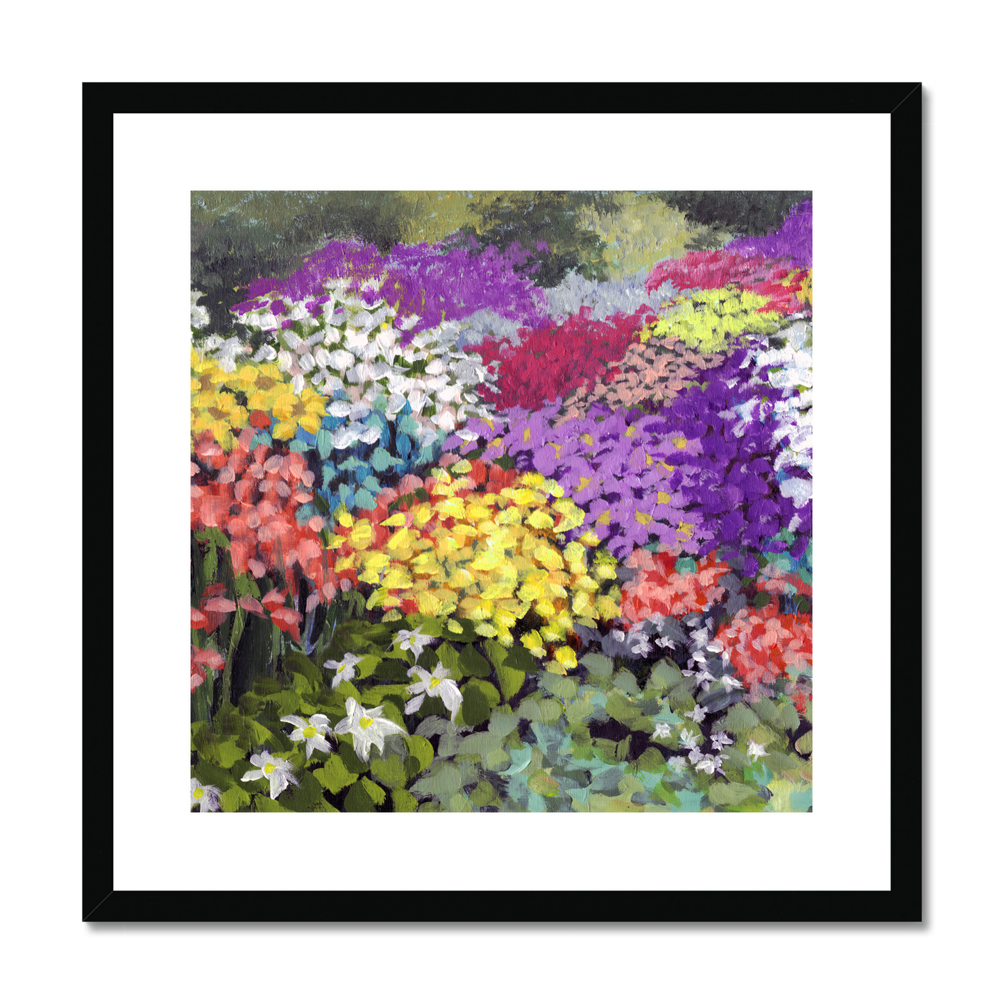 Framed Fine Art Print, White Mat,Floral Garden in Acrylic, FPS-1000-1147, 20"x20", Black Frame