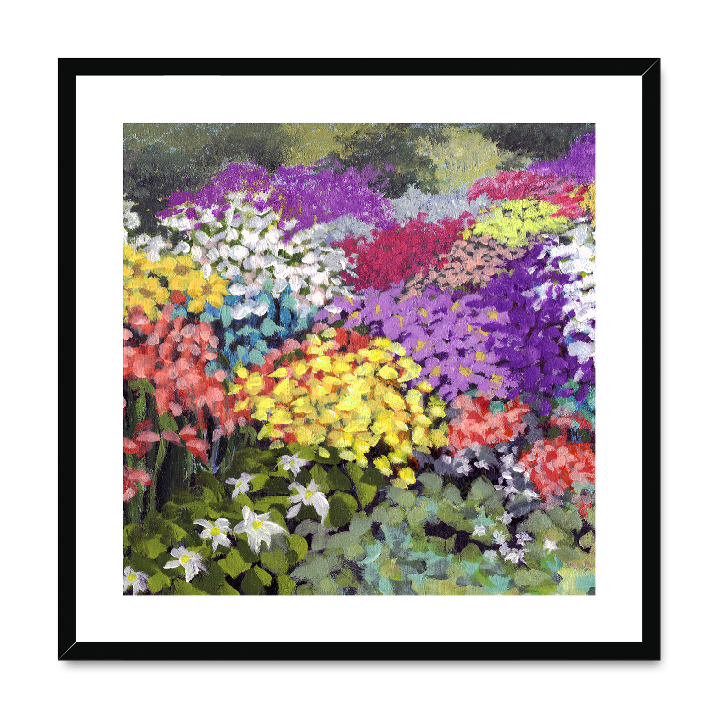 Framed Fine Art Print, White Mat,Floral Garden in Acrylic, FPS-1000-1147, 24"x24", Black Frame