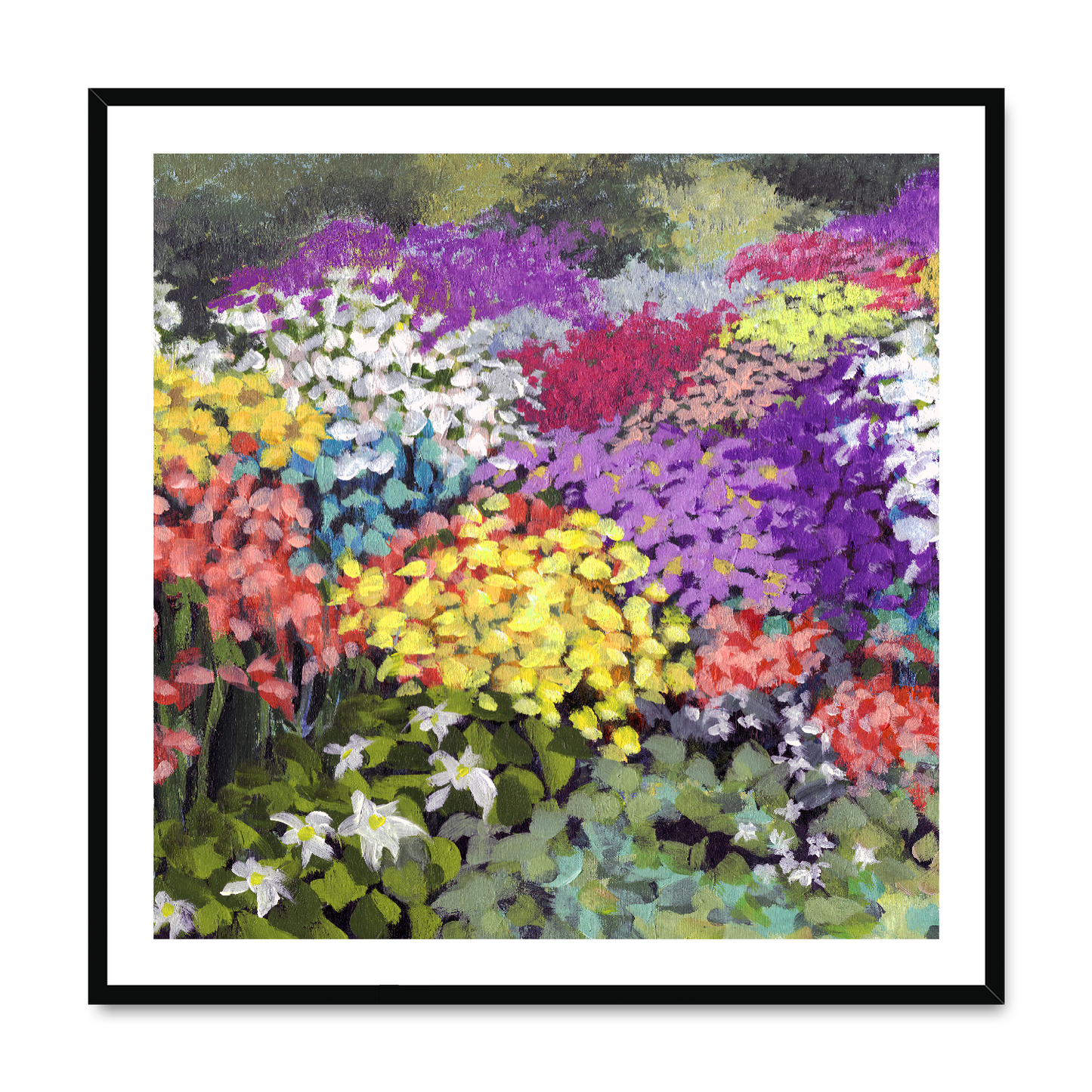 Framed Fine Art Print, White Mat,Floral Garden in Acrylic, FPS-1000-1147, 36"x36", Black Frame