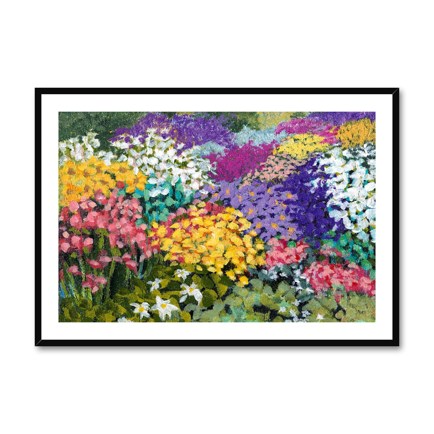 Framed Fine Art Print, White Mat - 10x8 14x11 20x16 28x20 40x28 inches | Floral Garden in Acrylic, FPH-1000-1147