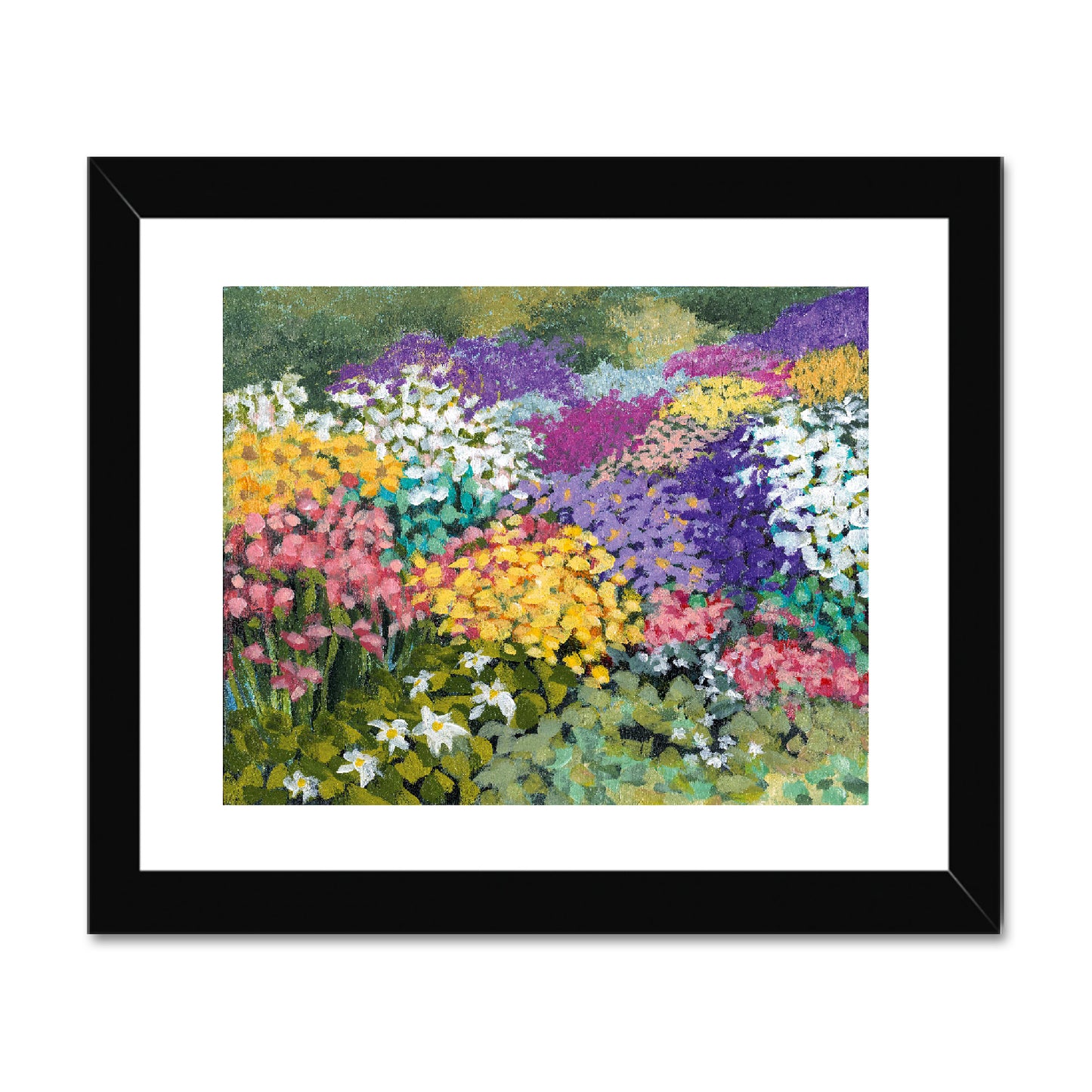 Framed Fine Art Print, White Mat - 10x8 14x11 20x16 28x20 40x28 inches | Floral Garden in Acrylic, FPH-1000-1147