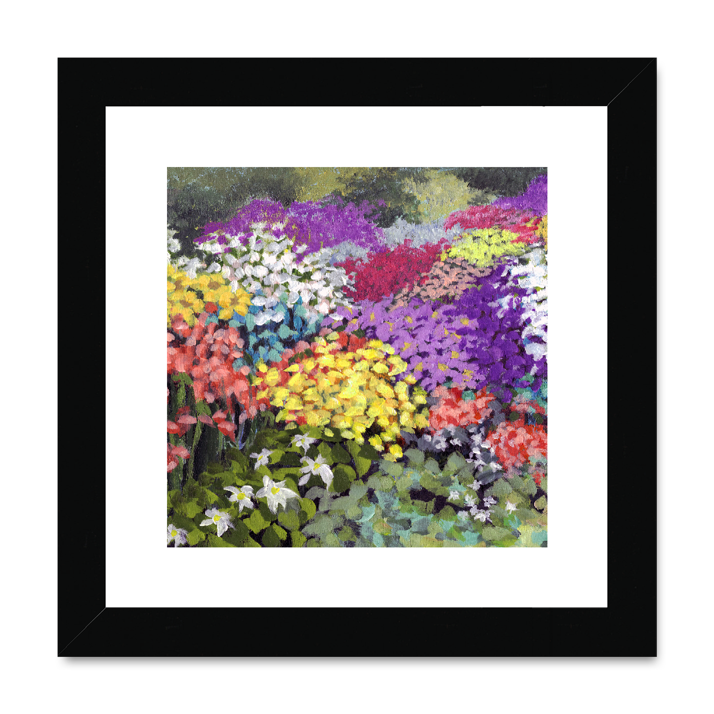 Framed Fine Art Print, White Mat,Floral Garden in Acrylic, FPS-1000-1147, 8"x8", Black Frame
