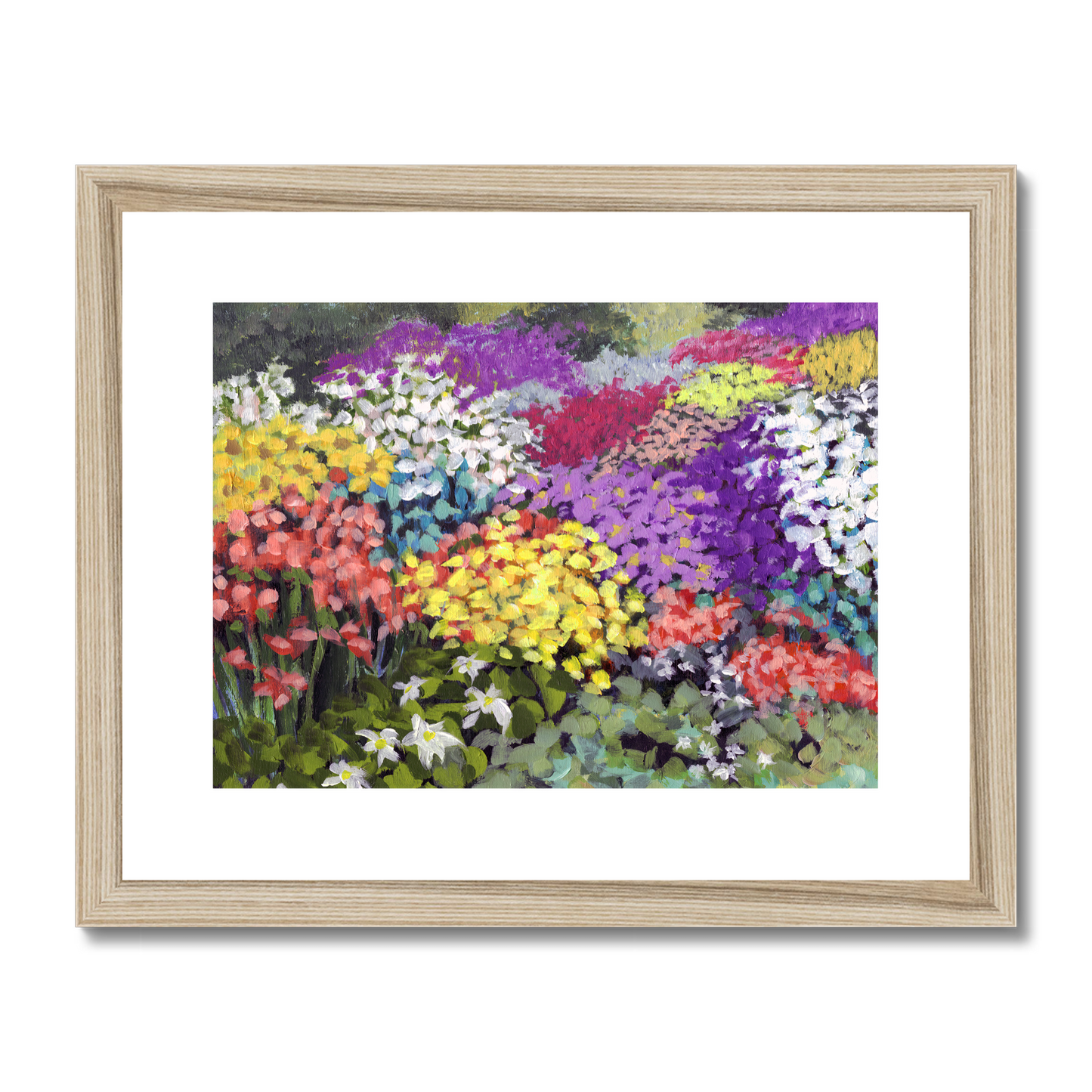Framed Fine Art Print, White Mat - 10x8 14x11 20x16 28x20 40x28 inches | Floral Garden in Acrylic, FPH-1000-1147