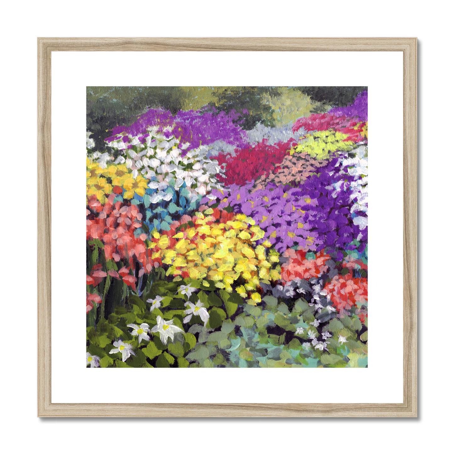 Framed Fine Art Print, White Mat,Floral Garden in Acrylic, FPS-1000-1147, 20"x20", Natural Frame