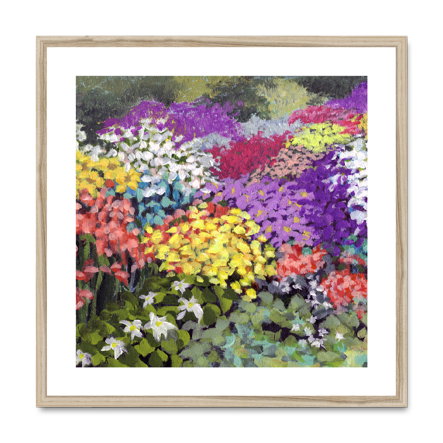 Framed Fine Art Print, White Mat,Floral Garden in Acrylic, FPS-1000-1147, 24"x24", Natural Frame