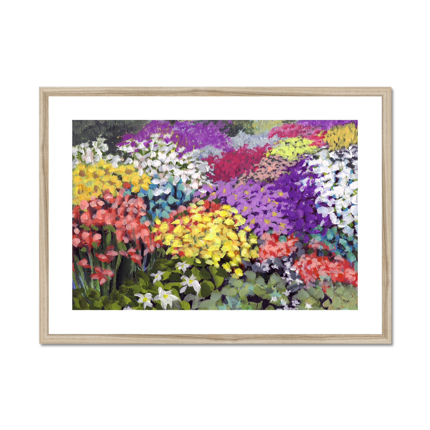 Framed Fine Art Print, White Mat - 10x8 14x11 20x16 28x20 40x28 inches | Floral Garden in Acrylic, FPH-1000-1147