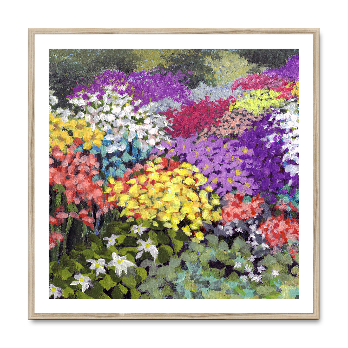 Framed Fine Art Print, White Mat,Floral Garden in Acrylic, FPS-1000-1147, 36"x36", Natural Frame