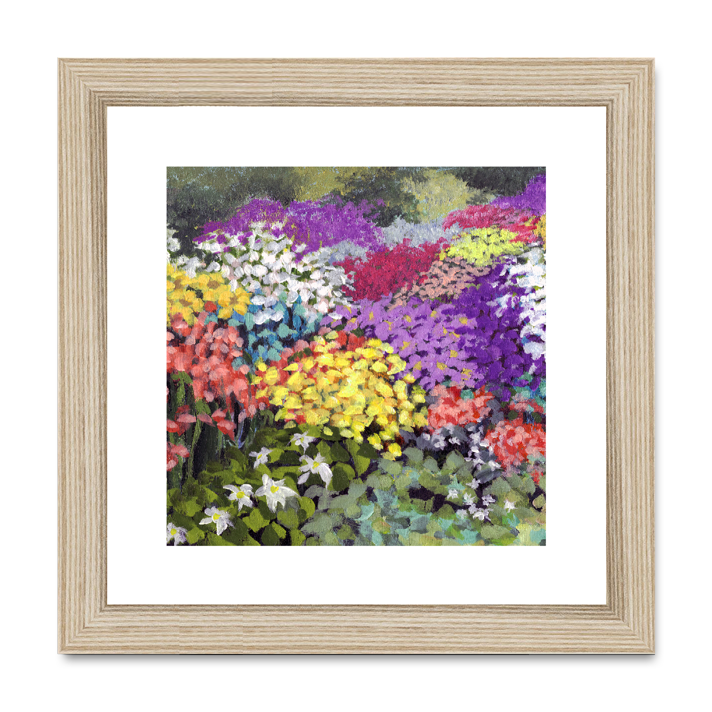 Framed Fine Art Print, White Mat,Floral Garden in Acrylic, FPS-1000-1147, 8"x8", Natural Frame