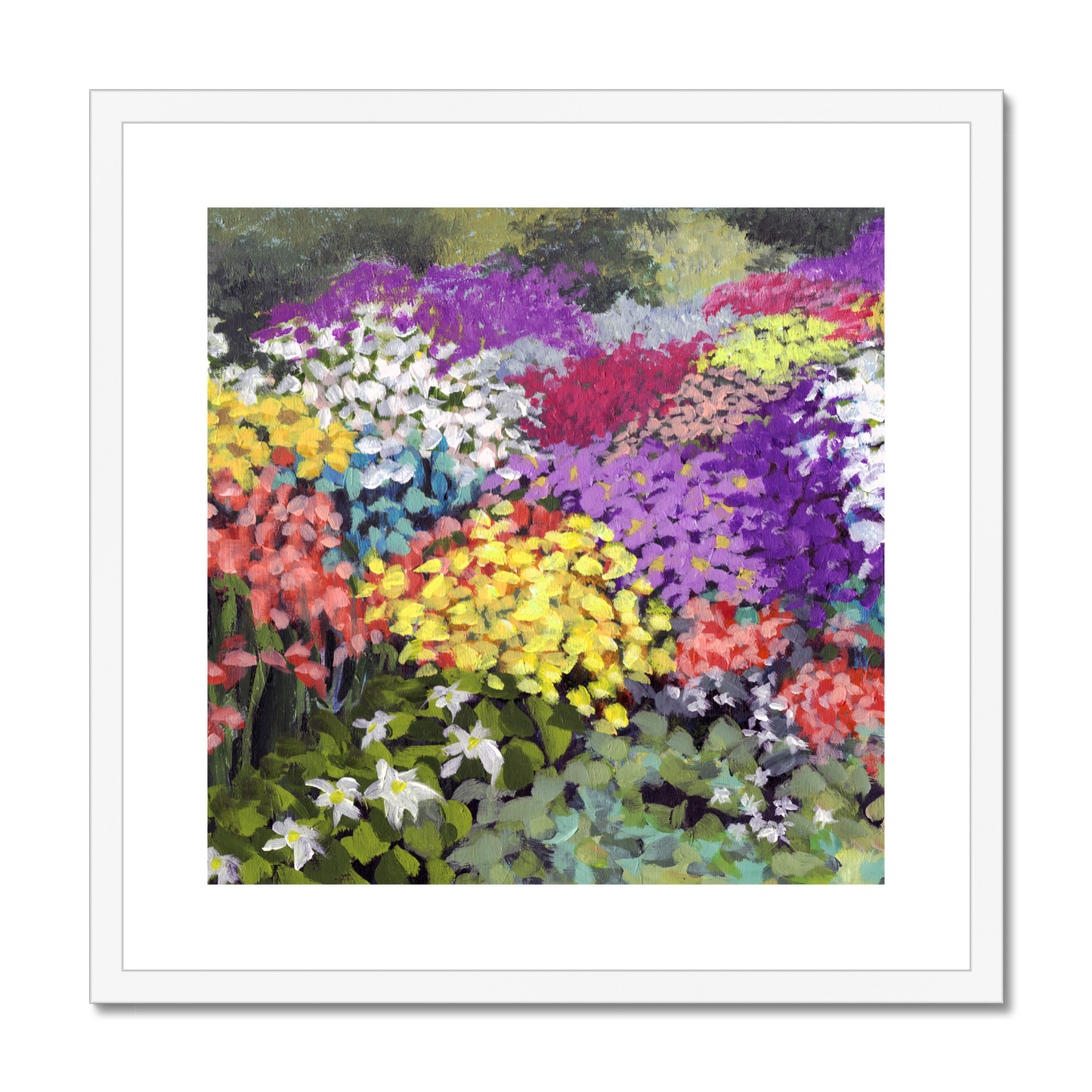 Framed Fine Art Print, White Mat,Floral Garden in Acrylic, FPS-1000-1147, 20"x20", White Frame