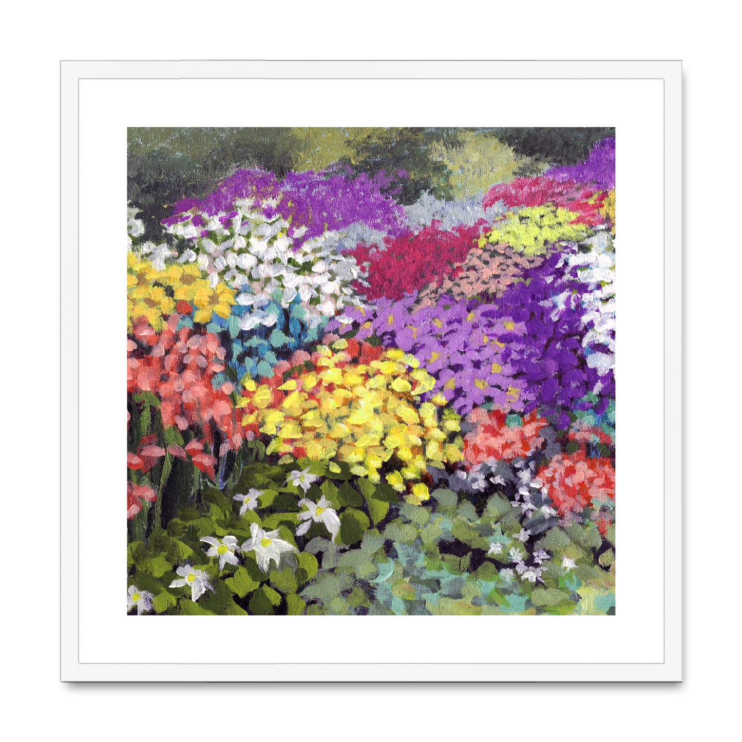 Framed Fine Art Print, White Mat,Floral Garden in Acrylic, FPS-1000-1147, 24"x24", White Frame