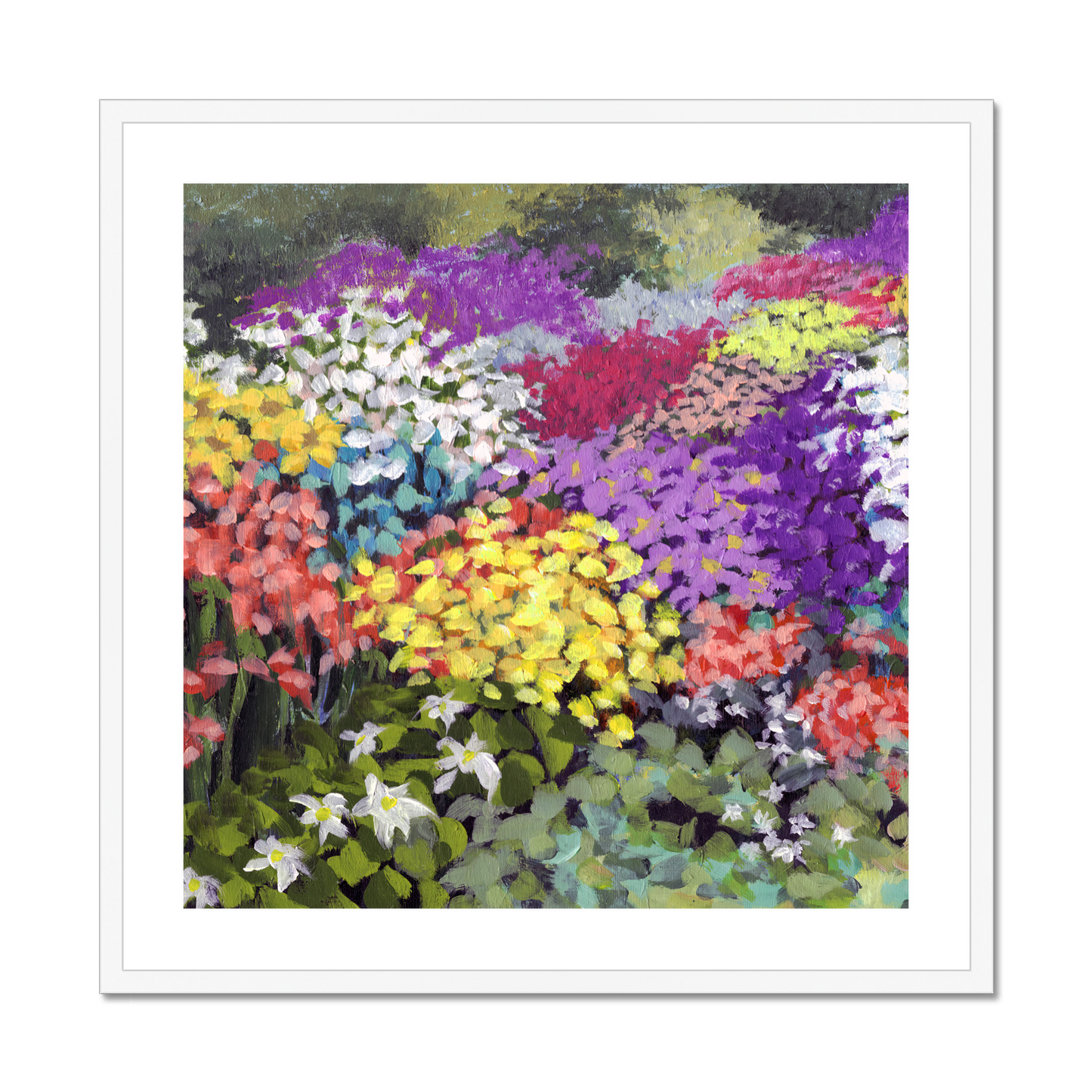 Framed Fine Art Print, White Mat,Floral Garden in Acrylic, FPS-1000-1147, 28"x28", White Frame