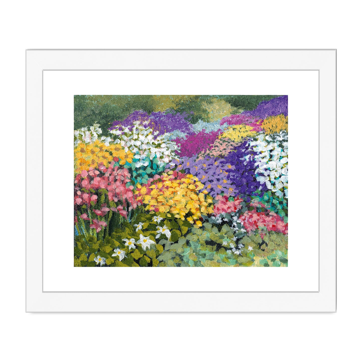 Framed Fine Art Print, White Mat - 10x8 14x11 20x16 28x20 40x28 inches | Floral Garden in Acrylic, FPH-1000-1147