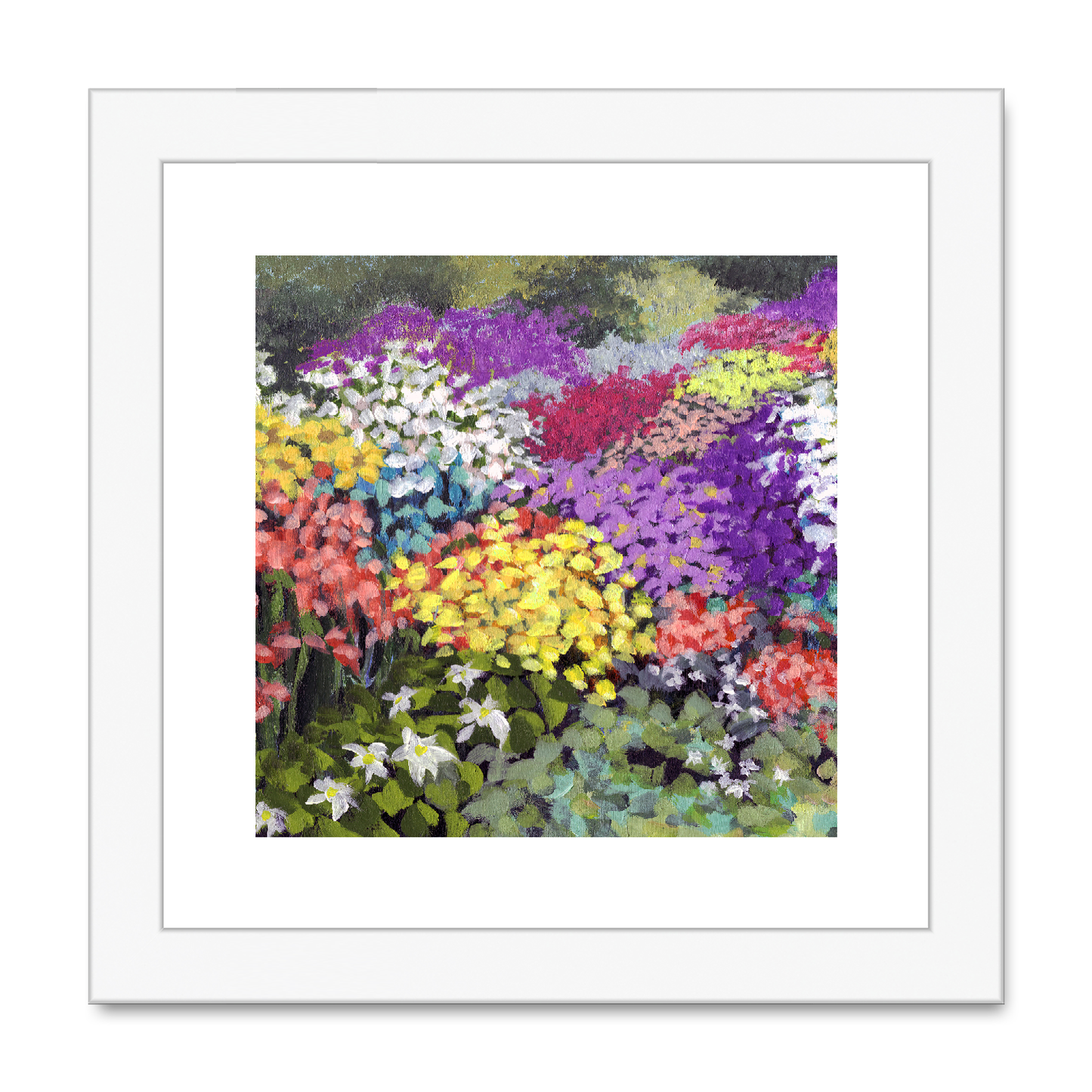 Framed Fine Art Print, White Mat,Floral Garden in Acrylic, FPS-1000-1147, 8"x8", White Frame
