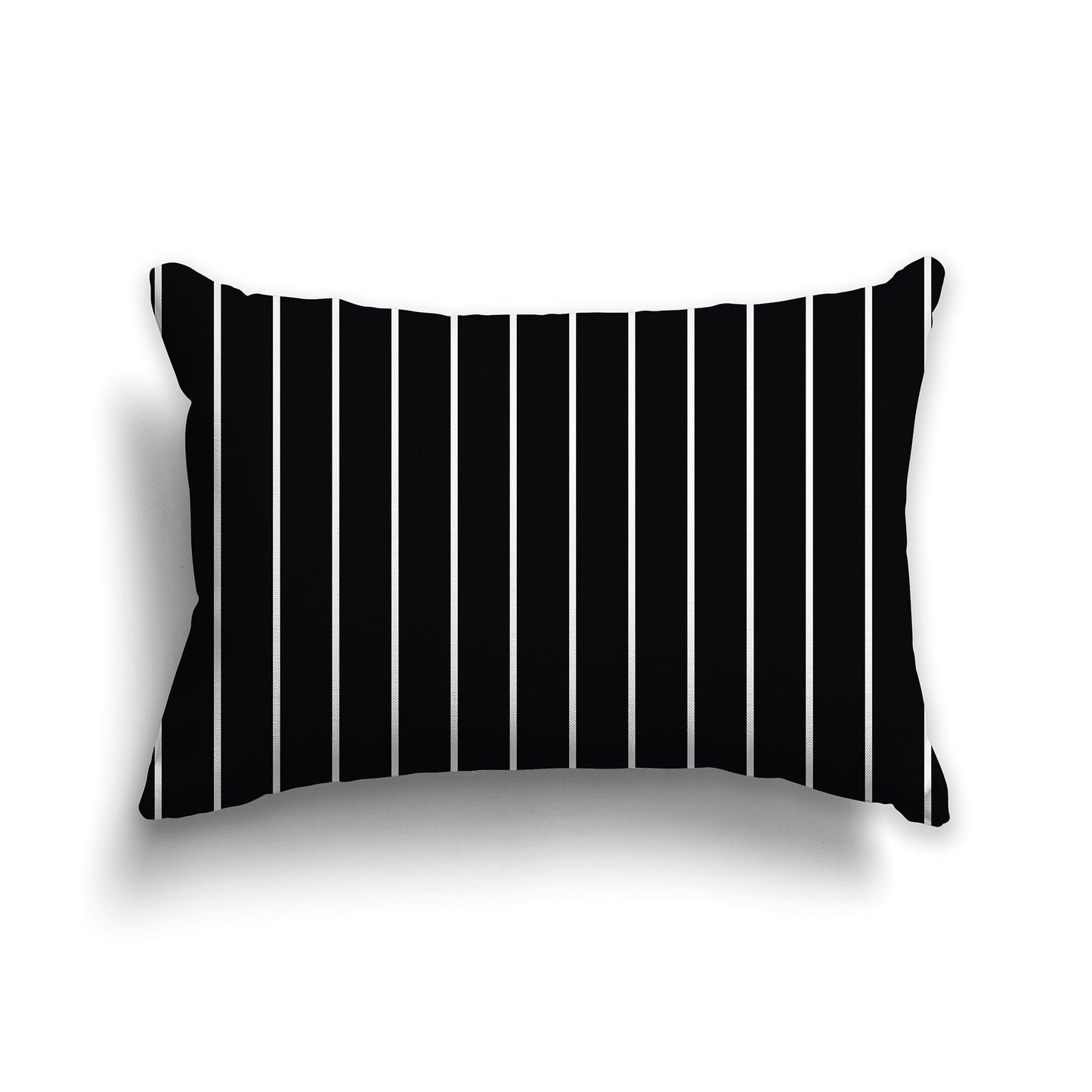 Black 20x14 inch lumbar Throw Pillow with Fine White Vertical Stripes