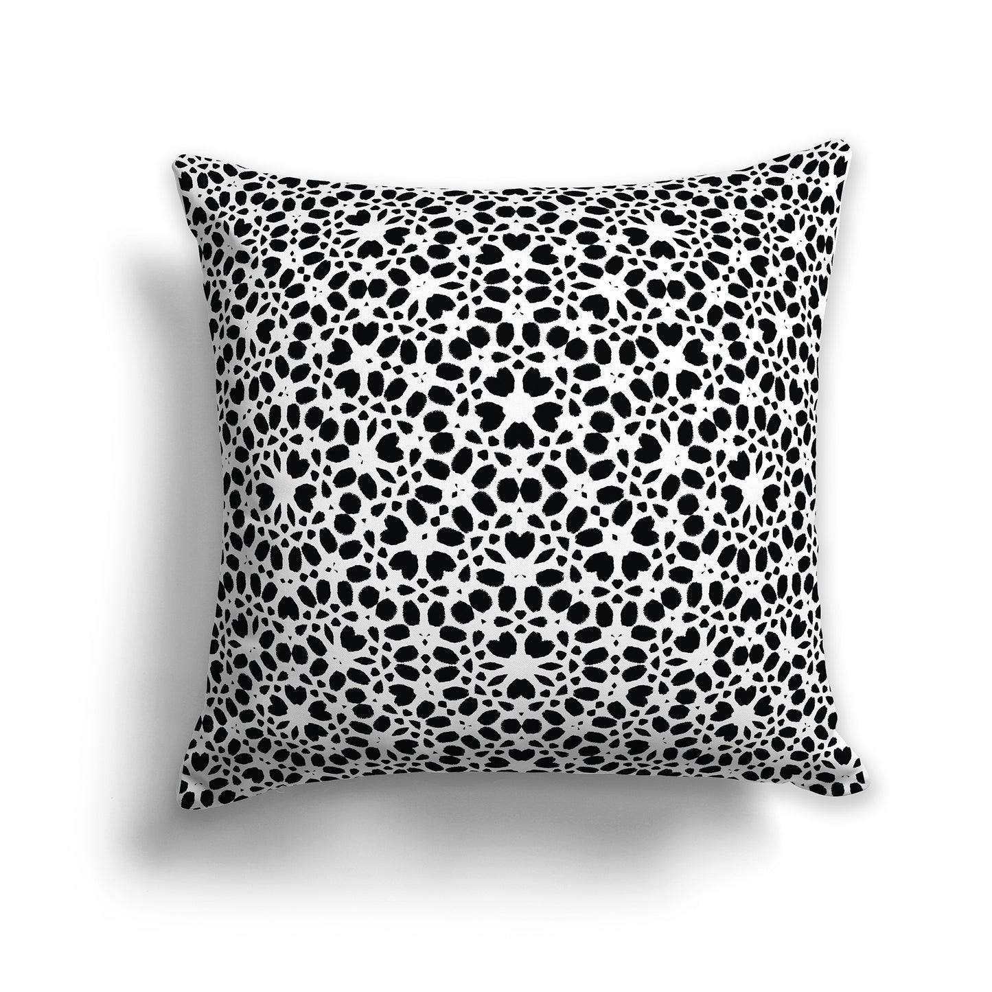 White 16 inch Throw Pillow with Black Paint Dab Pattern